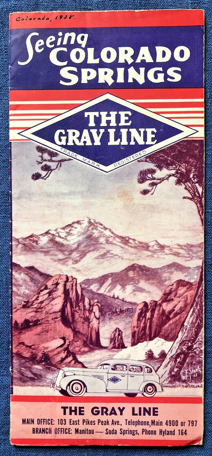 Pikes Peak COLORADO SPRINGS 1938 Brochure GRAY LINE MOTOR TOUR Cadillac Tour BUS