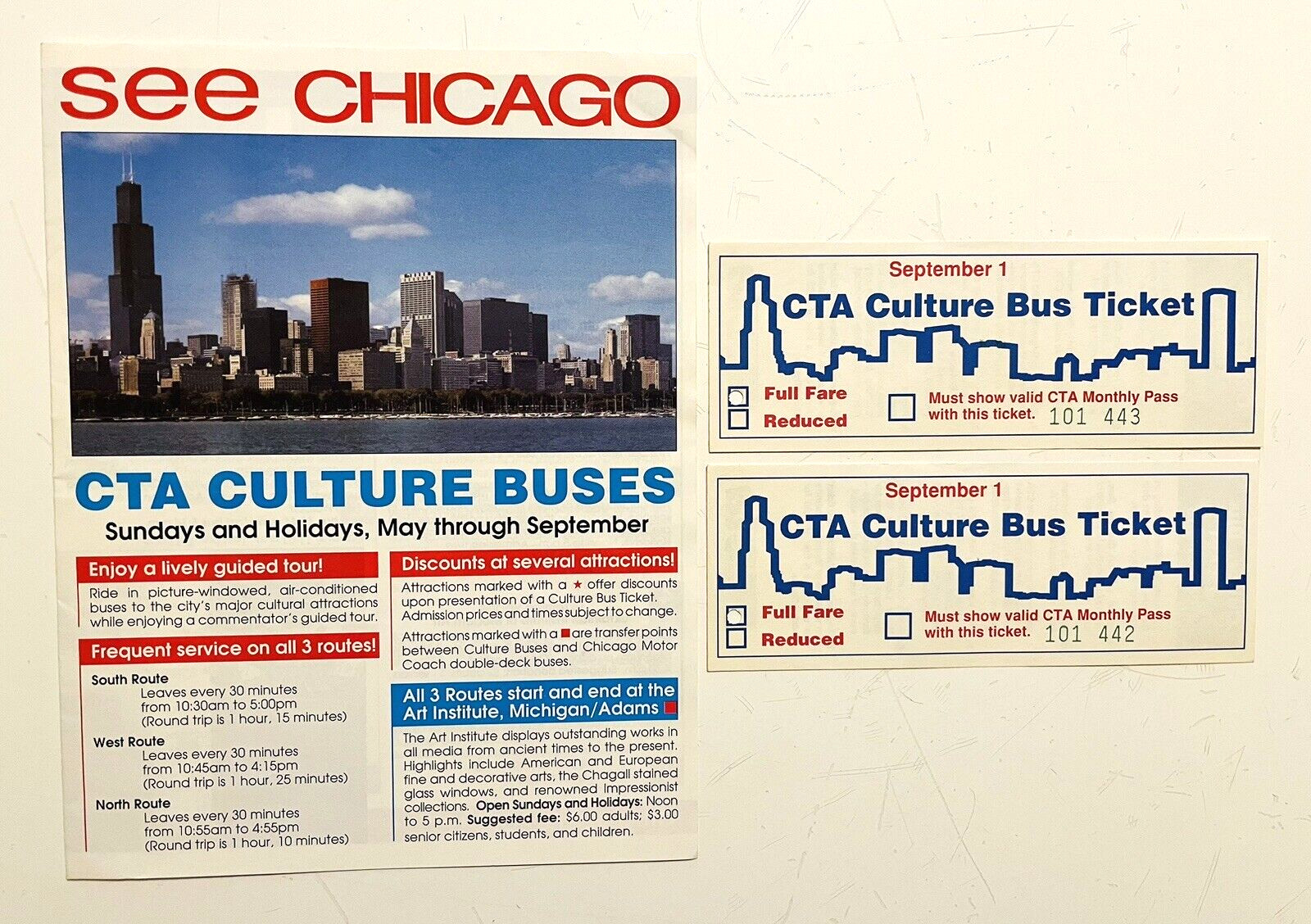 Vintage CHICAGO TRANSIT AUTHORITY CTA Culture Buses Brochure and Tickets c. 1988