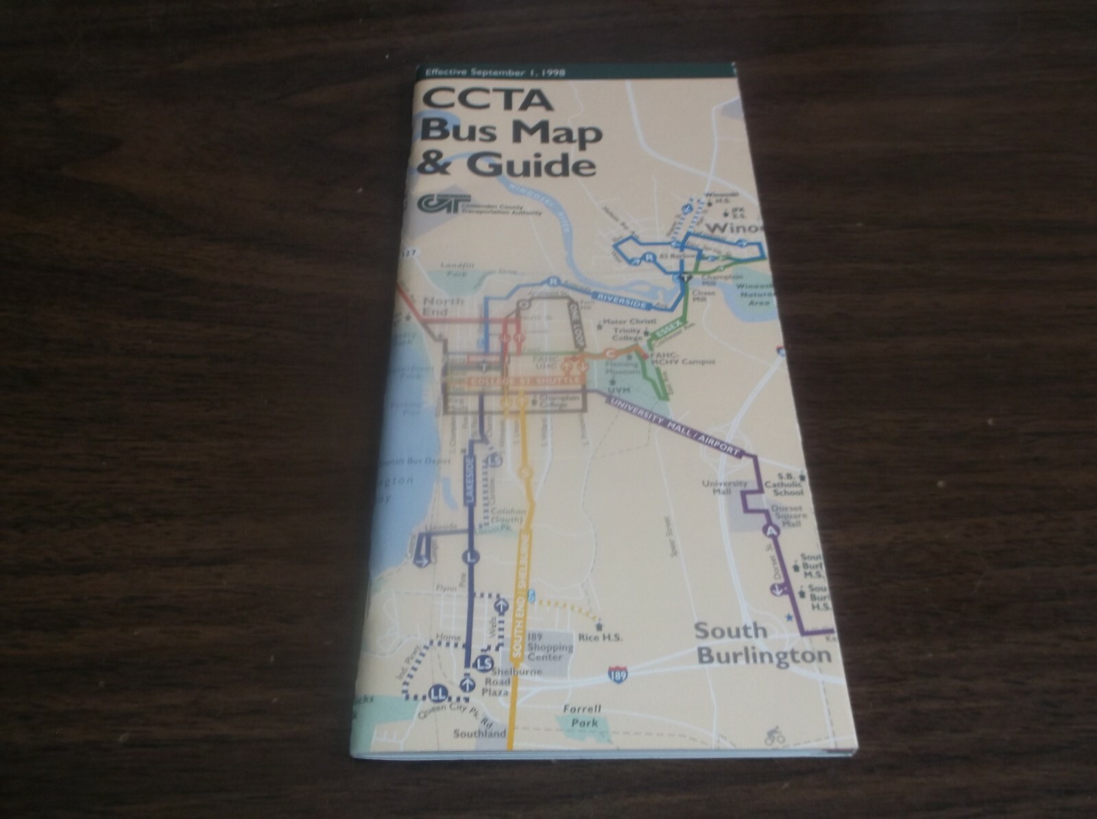 SEPTEMBER 1998 BURLINGTON VERMONT CCTA BUS MAP AND SCHEDULES