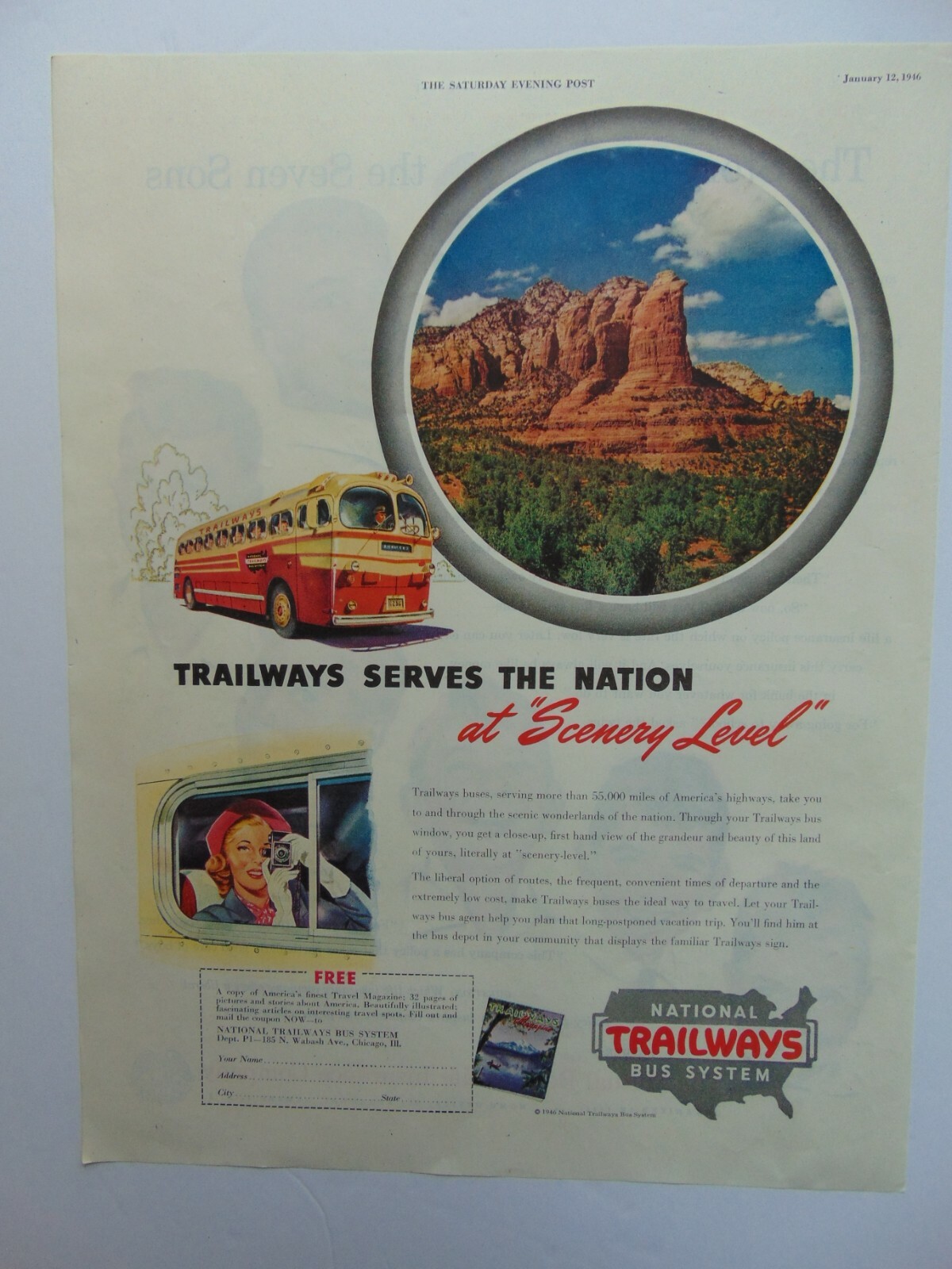 1946 TRAILWAYS NATIONAL BUS SYSTEM print ad
