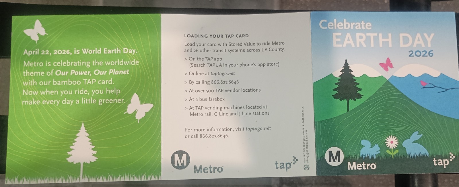 Los Angeles Metro Earth Day 2026 (Bamboo) Tap Fare Card Bus LACMTA w/ Pamphlet
