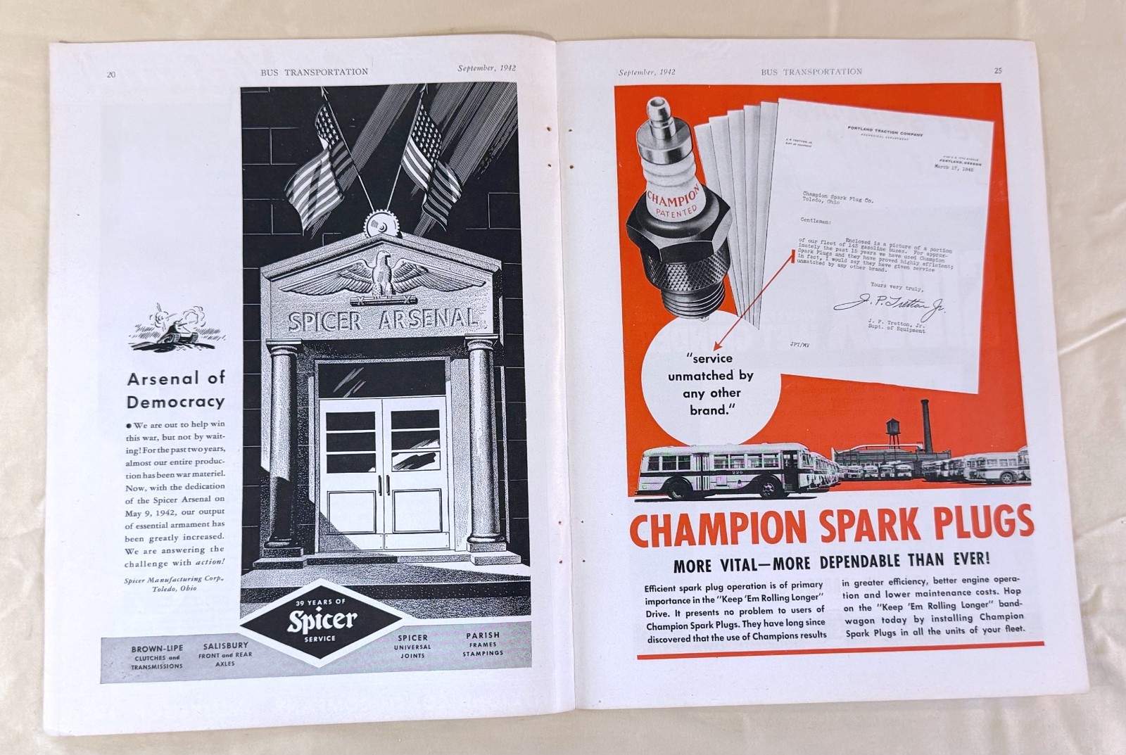 vtg BUS transportation print ad 1942 Hiro-Hitler Sioux Exide Champion Spicer
