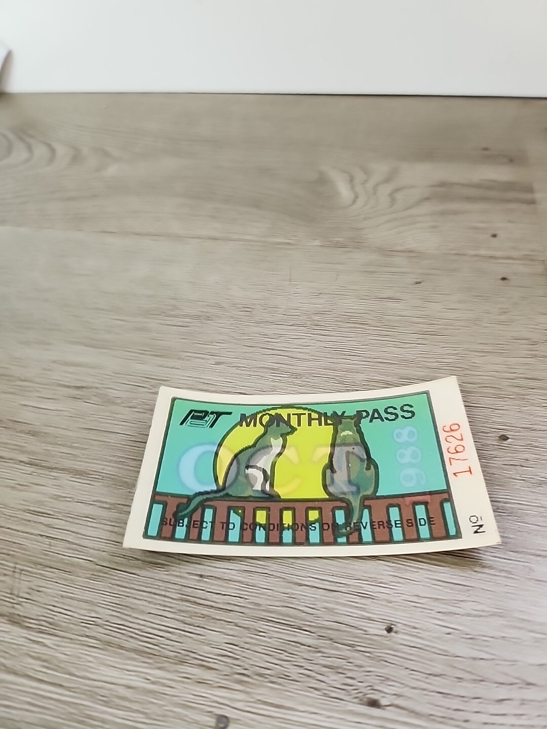 Vintage Hologram PAT Transit Bus Pass Pittsburgh 1988 October Cats On Fence Moon