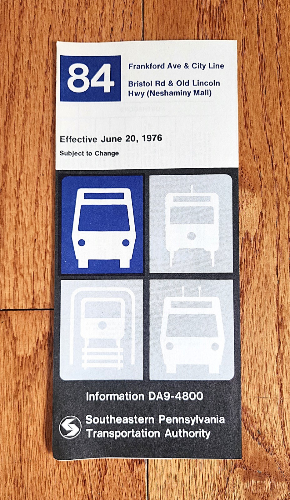 1976 SEPTA BUS TIME TABLE ROUTE 84 PHILADELPHIA PA
