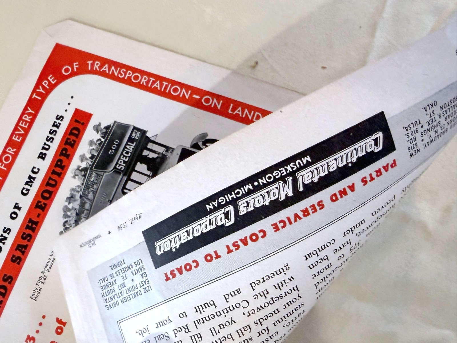 vtg BUS print ad 1954 Continental Motors Corporation horsepower Red Seal