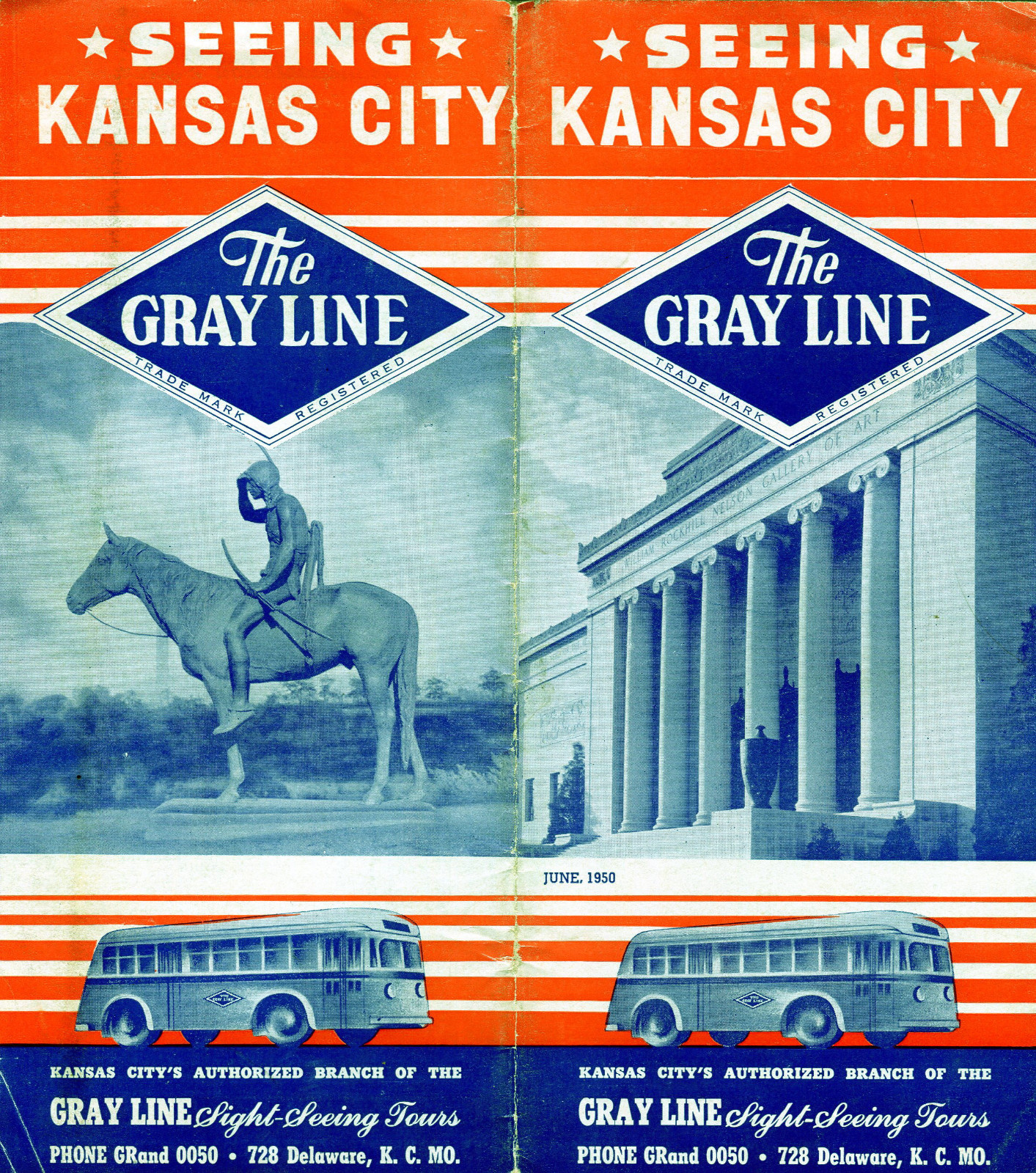 1950 Gray Line “Seeing Kansas City” Travel Brochure / Great Covers !!