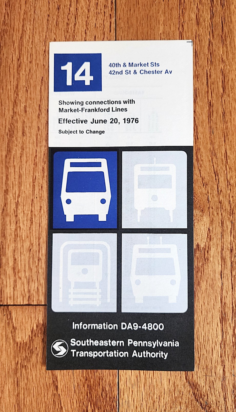 1976 SEPTA BUS TIME TABLE ROUTE 14 PHILADELPHIA PA