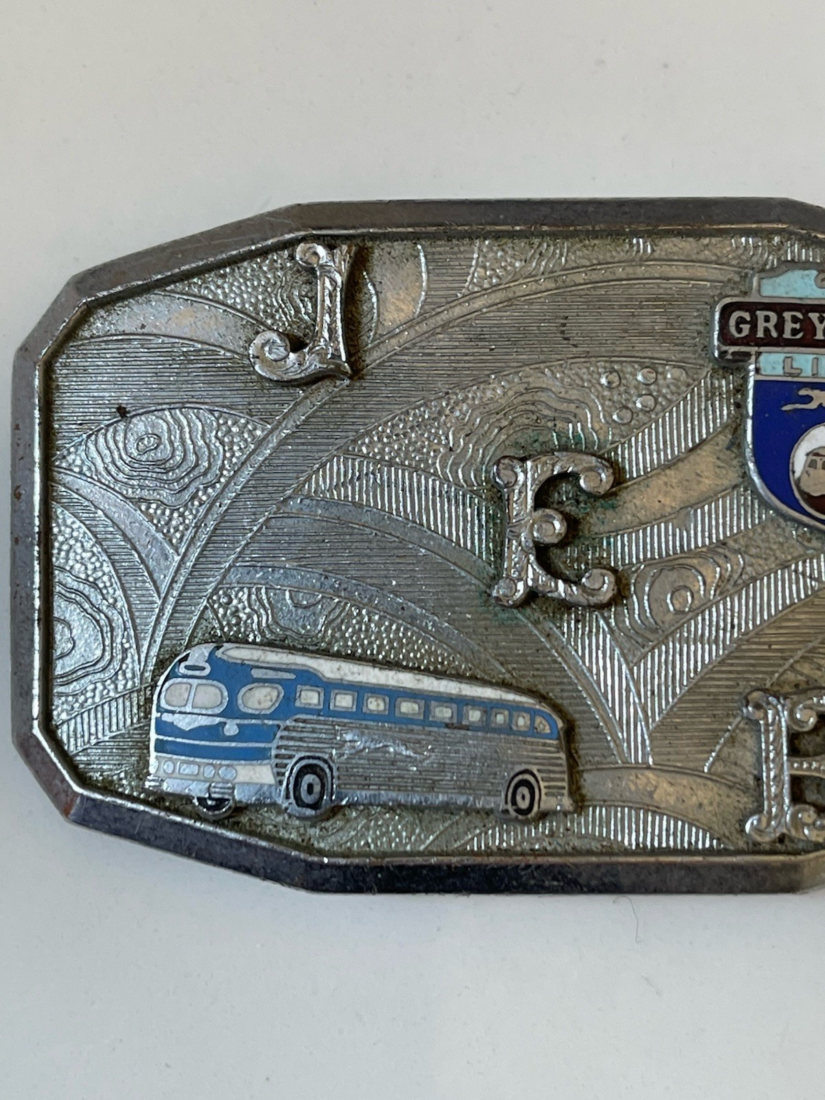 Vintage 1960s Greyhound Bus Lines Belt Buckle With Emblems Initials JEB Enamel