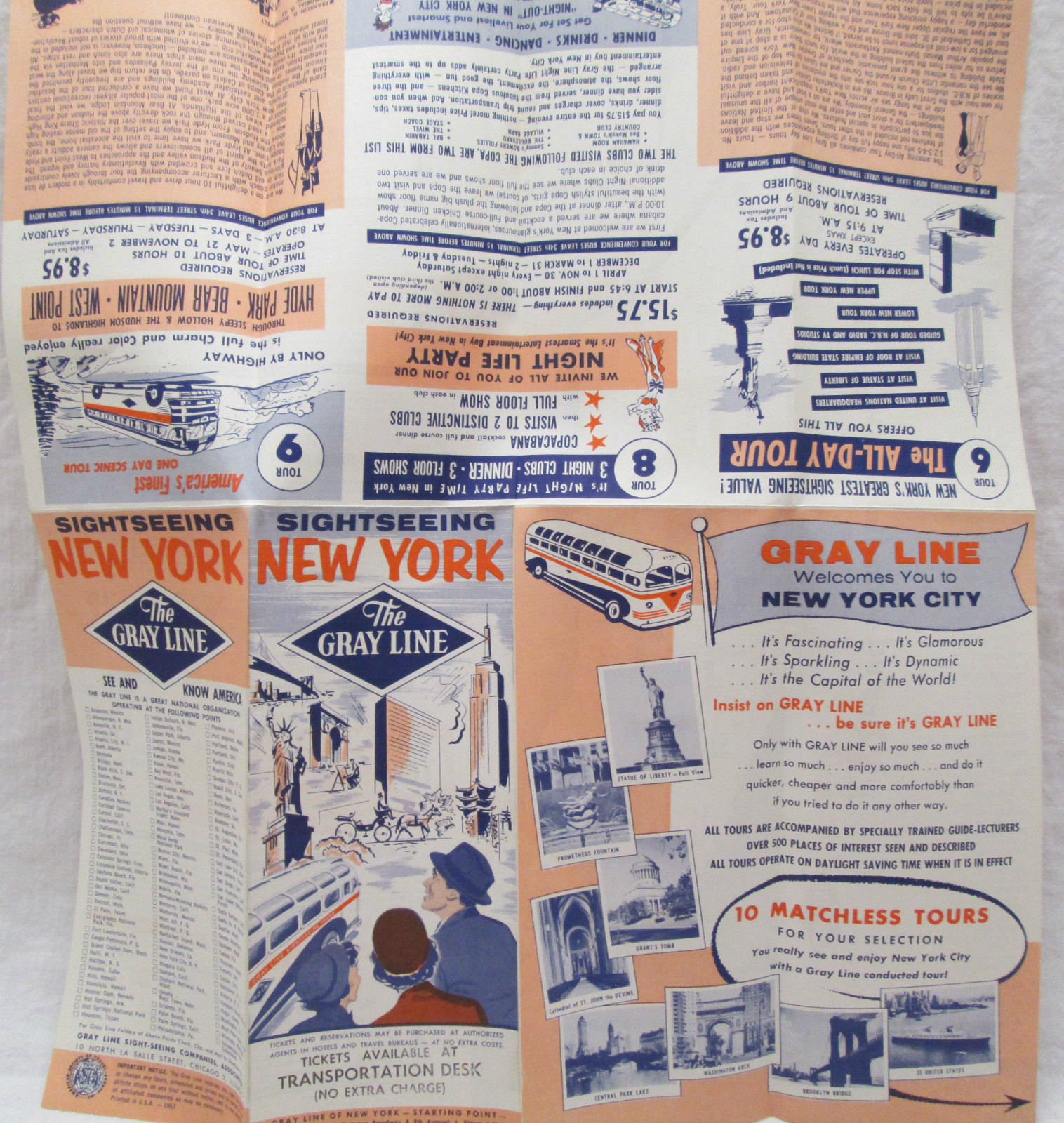 Vintage 1957 Seeing New York Gray Line Tour Brochure Tour Guide Map Advertising