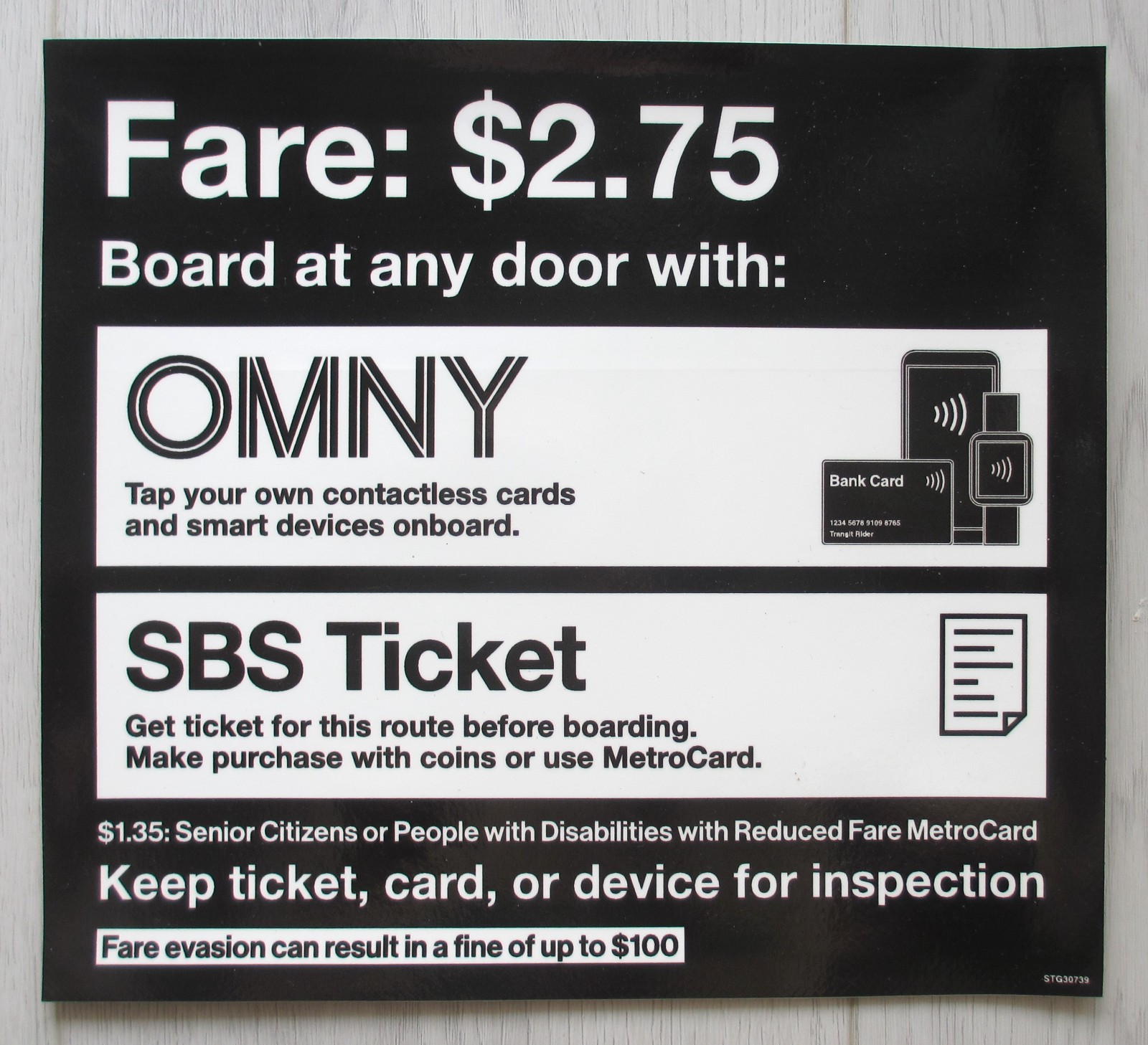 New York City Bus Fare Sticker Omny Sbs Ticket Obsolete NYC New Old Stock