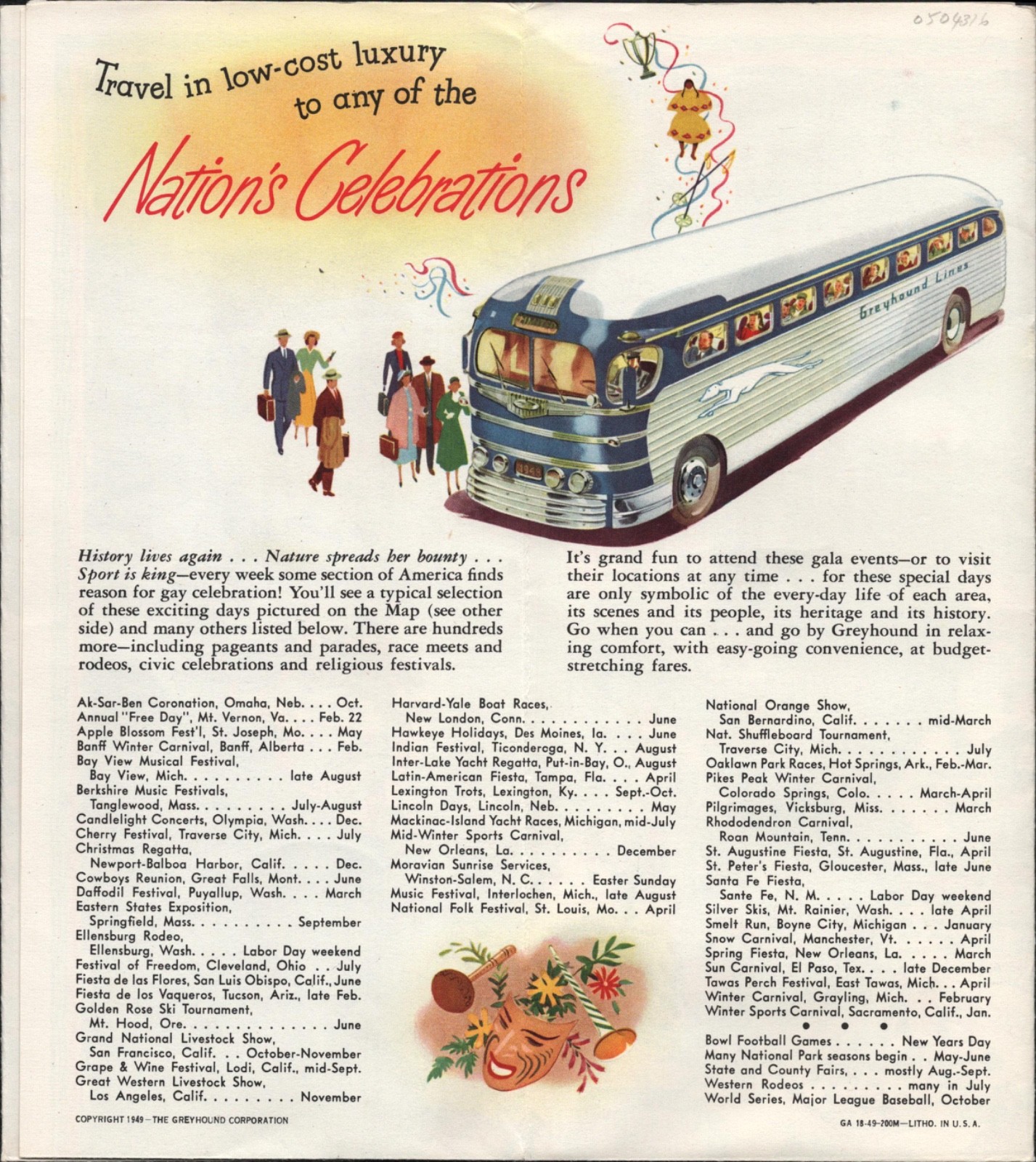 1949 GREYHOUND BUS LINES advertising brochure 18″x 24″ CARTOON MAP POSTER OF USA