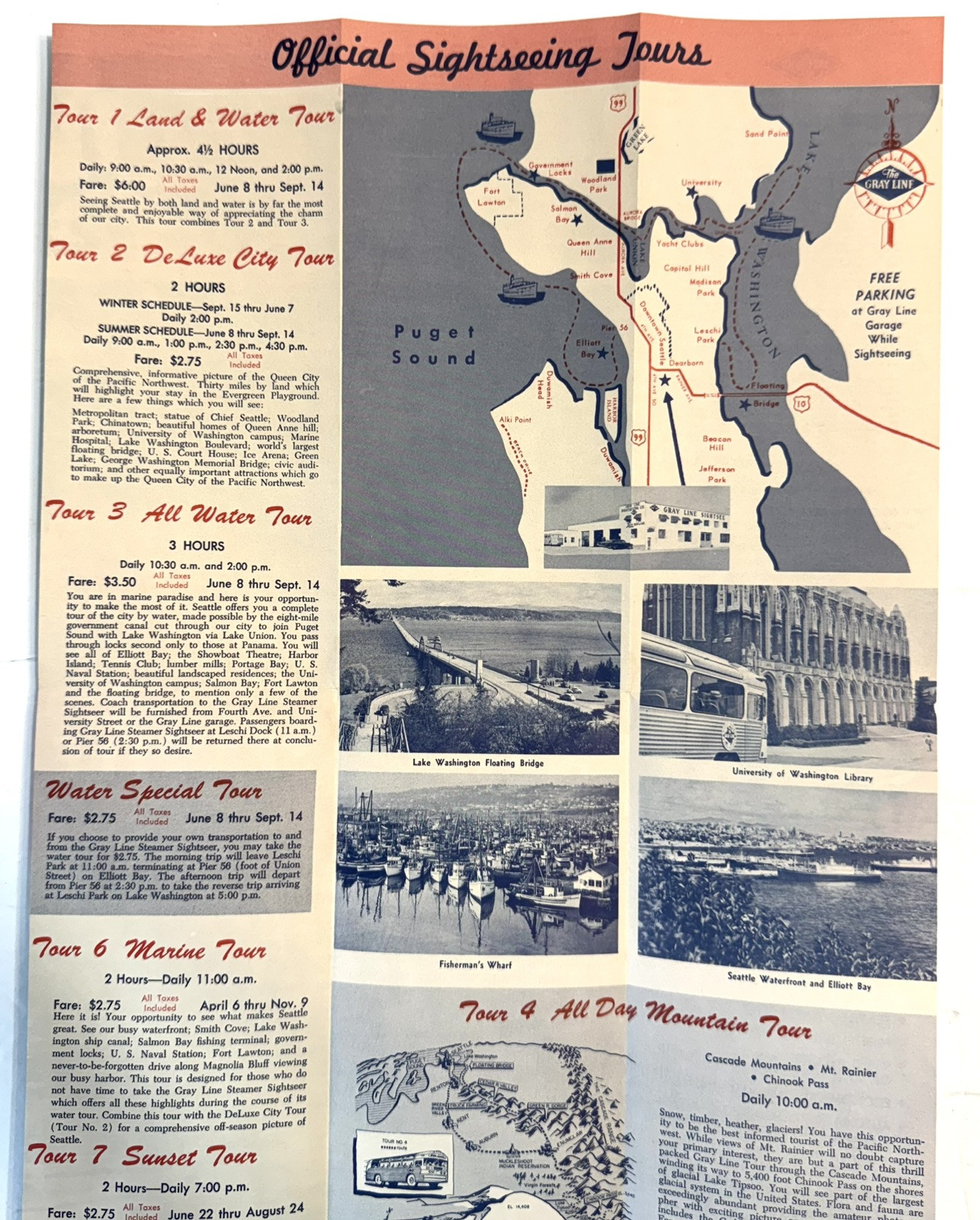 Vintage 1958 Sightseeing Seattle The Gray line Sightseeing Co. Brochure Pamphlet