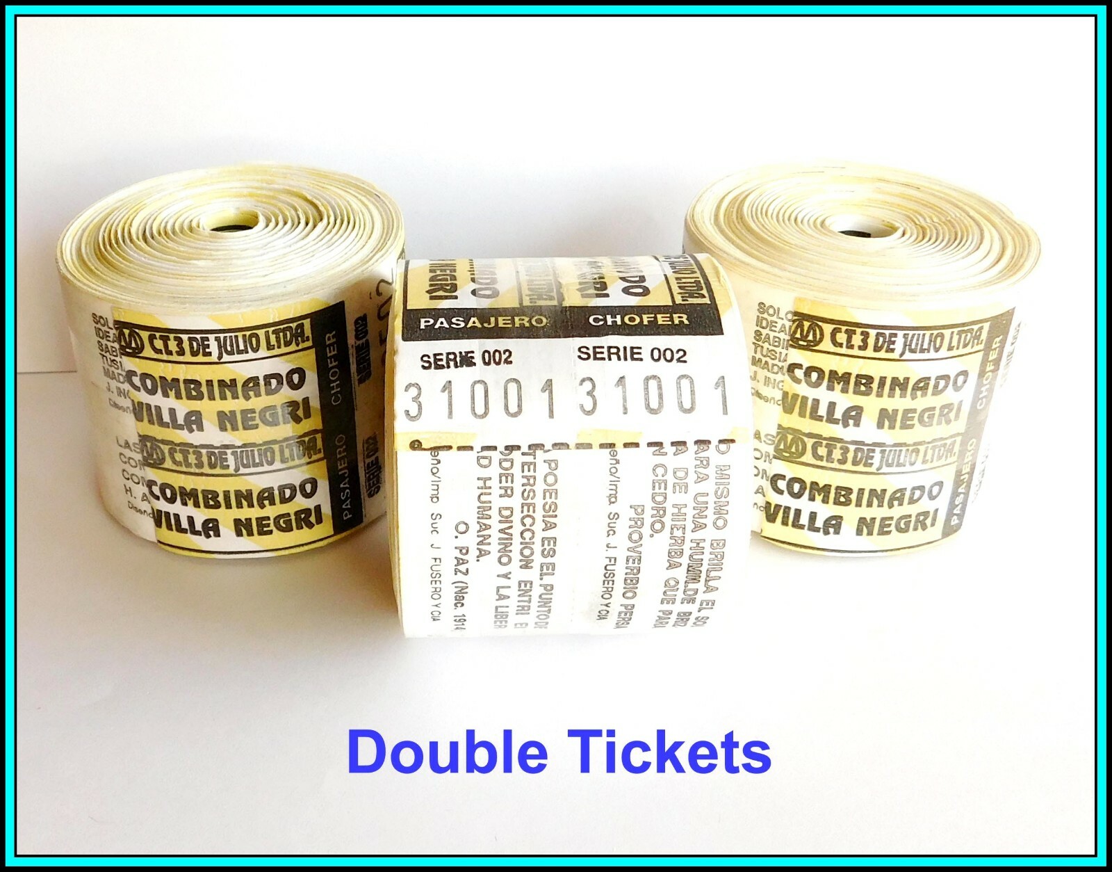 LOT of 3 (three) ROLLS of Combined DOUBLE TICKETS from Argentina – UNUSED