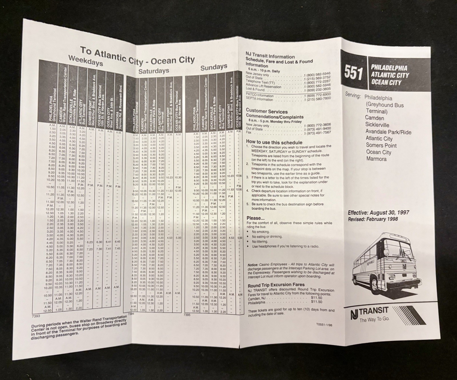 NJ Transit Bus Time Tables- Phili, Atlantic City, Ocean City (Aug 30, 1997)