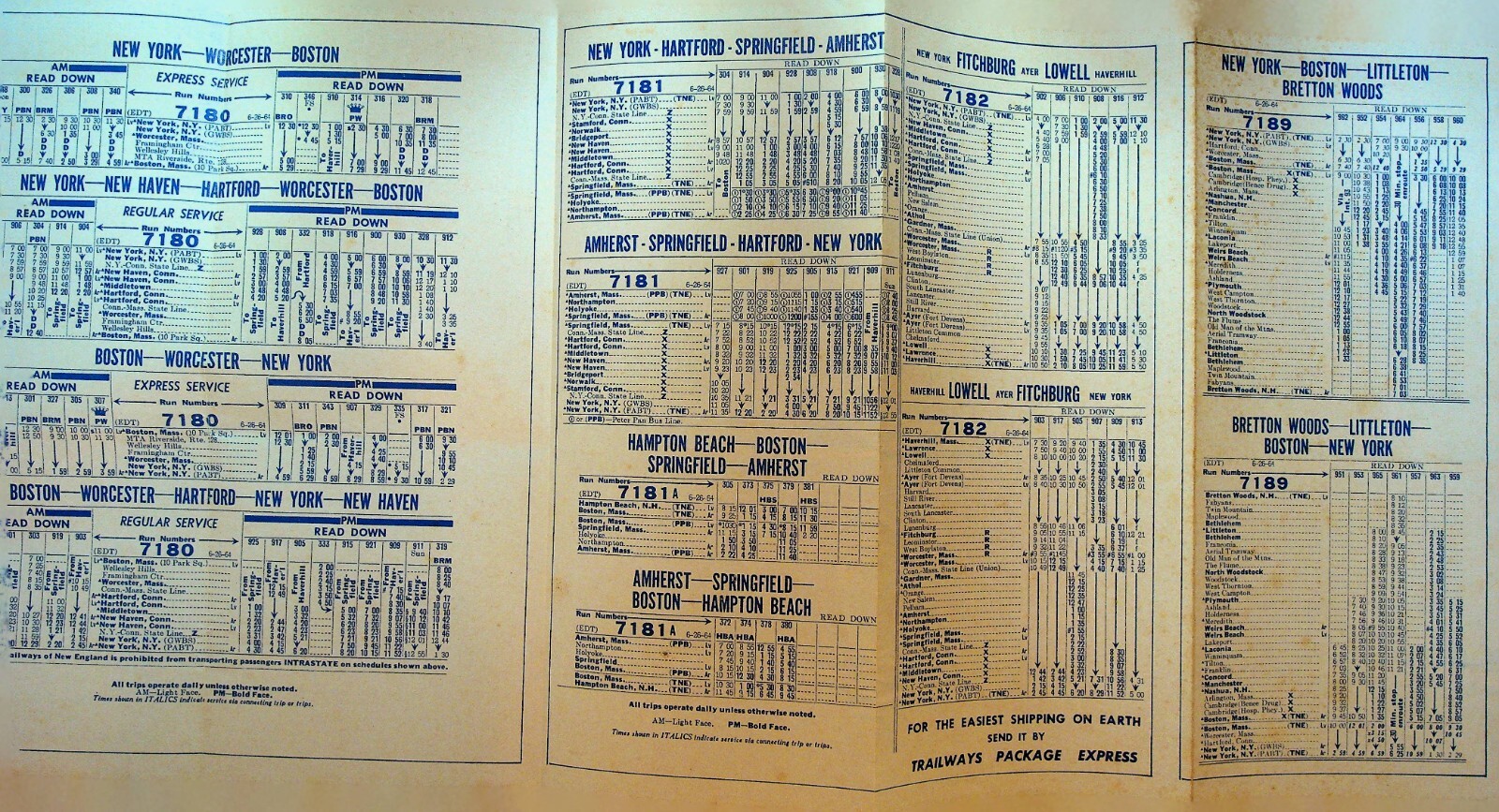 Trailways Bus Schedule June 26 1964 New England New York Easiest Travel