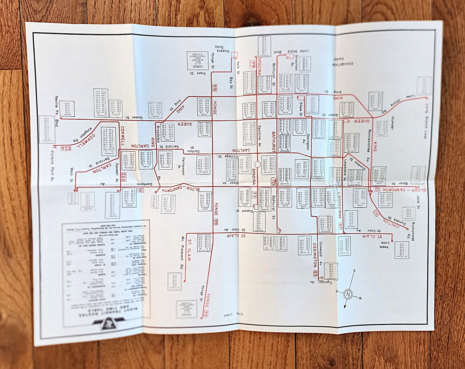 1971 TTC TORONTO TRANSIT CO BUS NIGHT TRANSIT TIME TABLE & MAP ONTARIO CANADA
