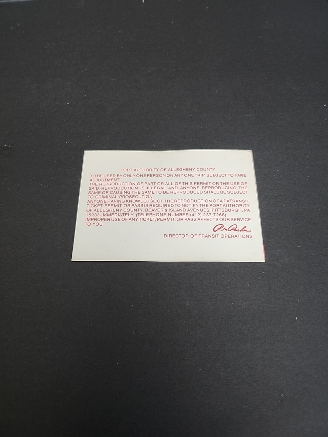 Vtg PAT Bus / Streetcar Monthly Pass Port Authority Allegheny County Rare 1982