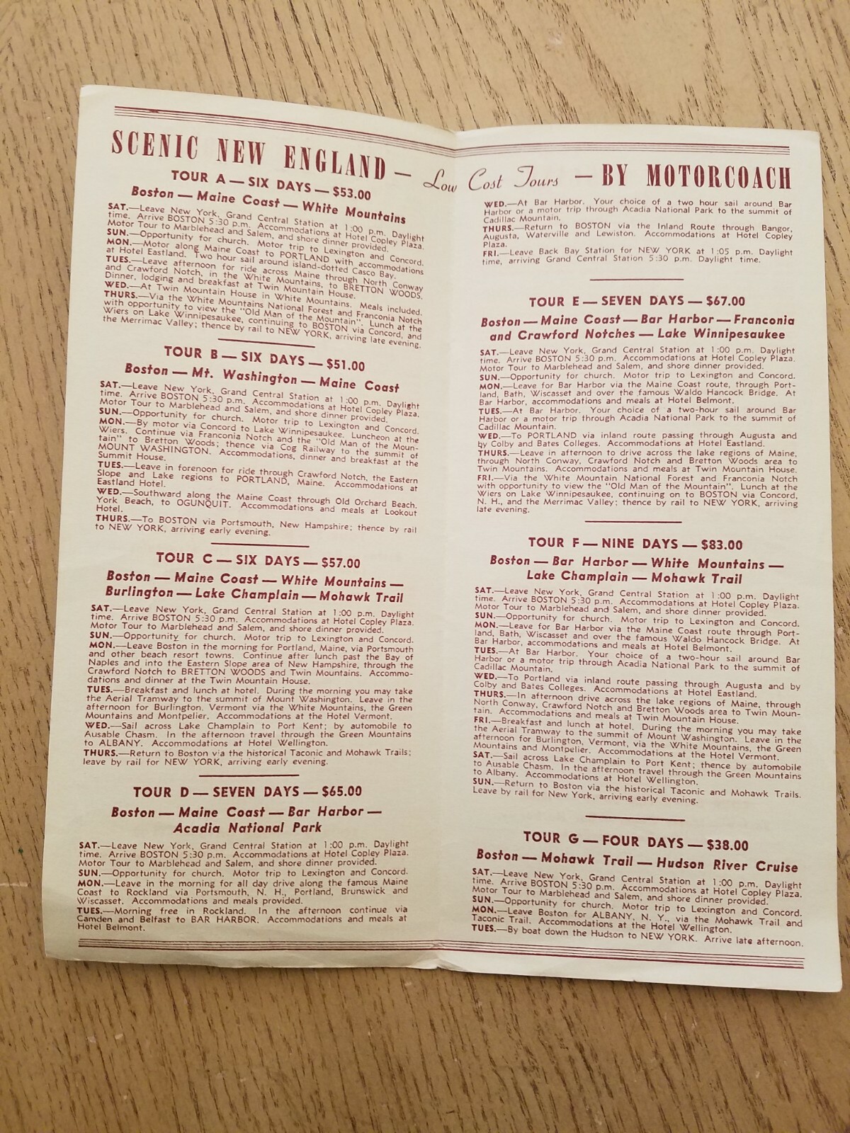 RARE 1941 New England by Motorcoach Bus Tours Pricing Brochure Cambridge MA Univ