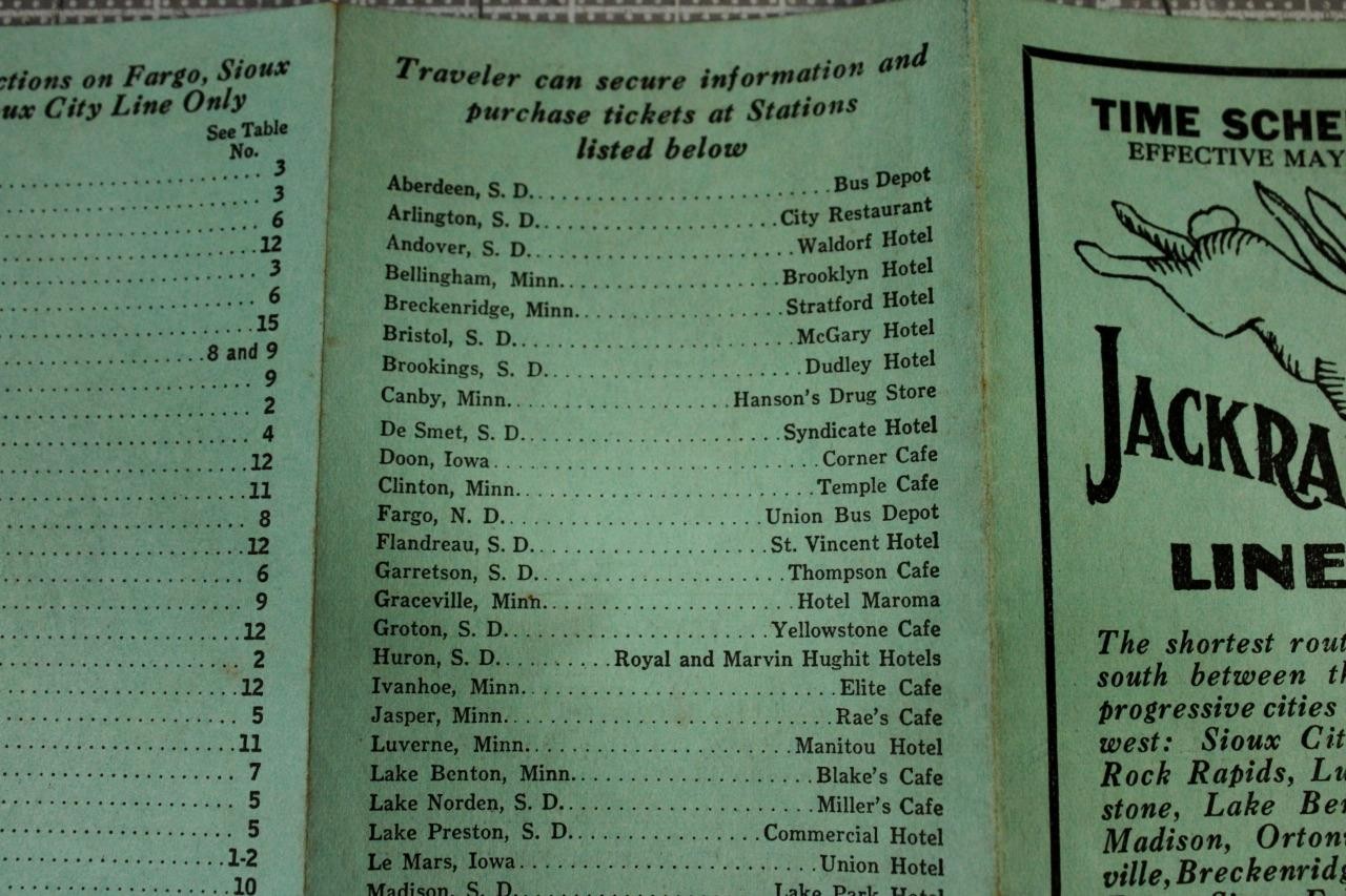 Jack Rabbit Bus Lines Time Schedule may 1, 1930 C346