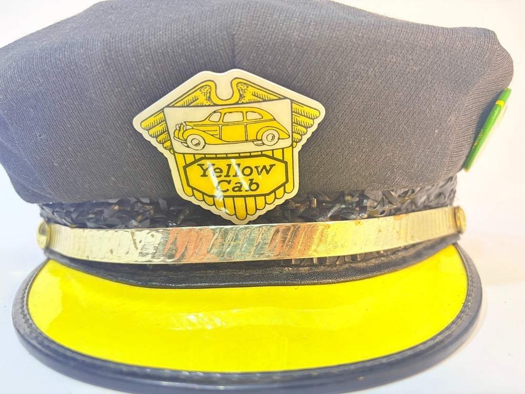 Vintage 1965 Yellow Cab Taxi Driver Chauffeur Hat Union Safety Pins Size 7 1/8