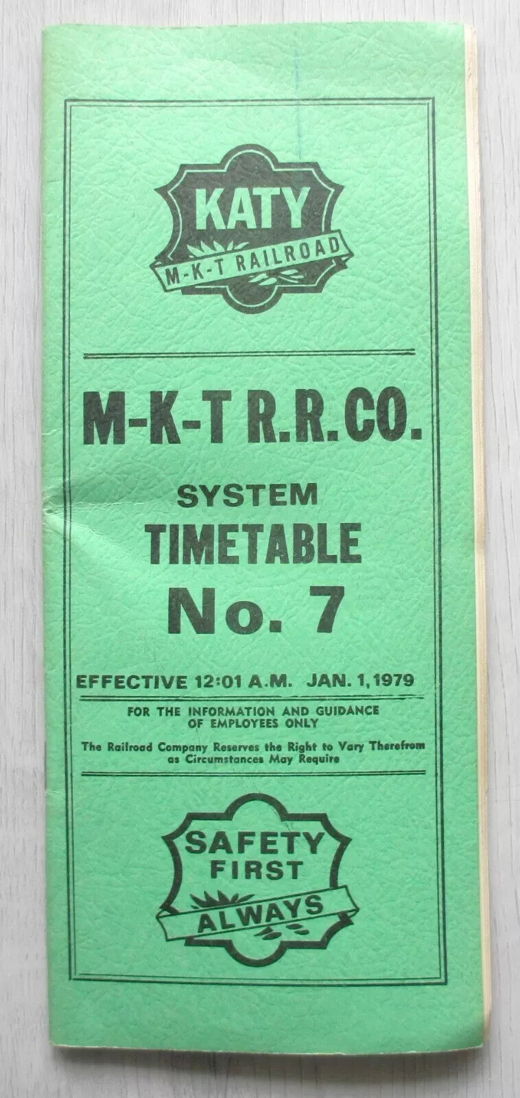 Vintage 1979 Missouri Kansas Texas MKT Katy Railroad System Timetable No. 7