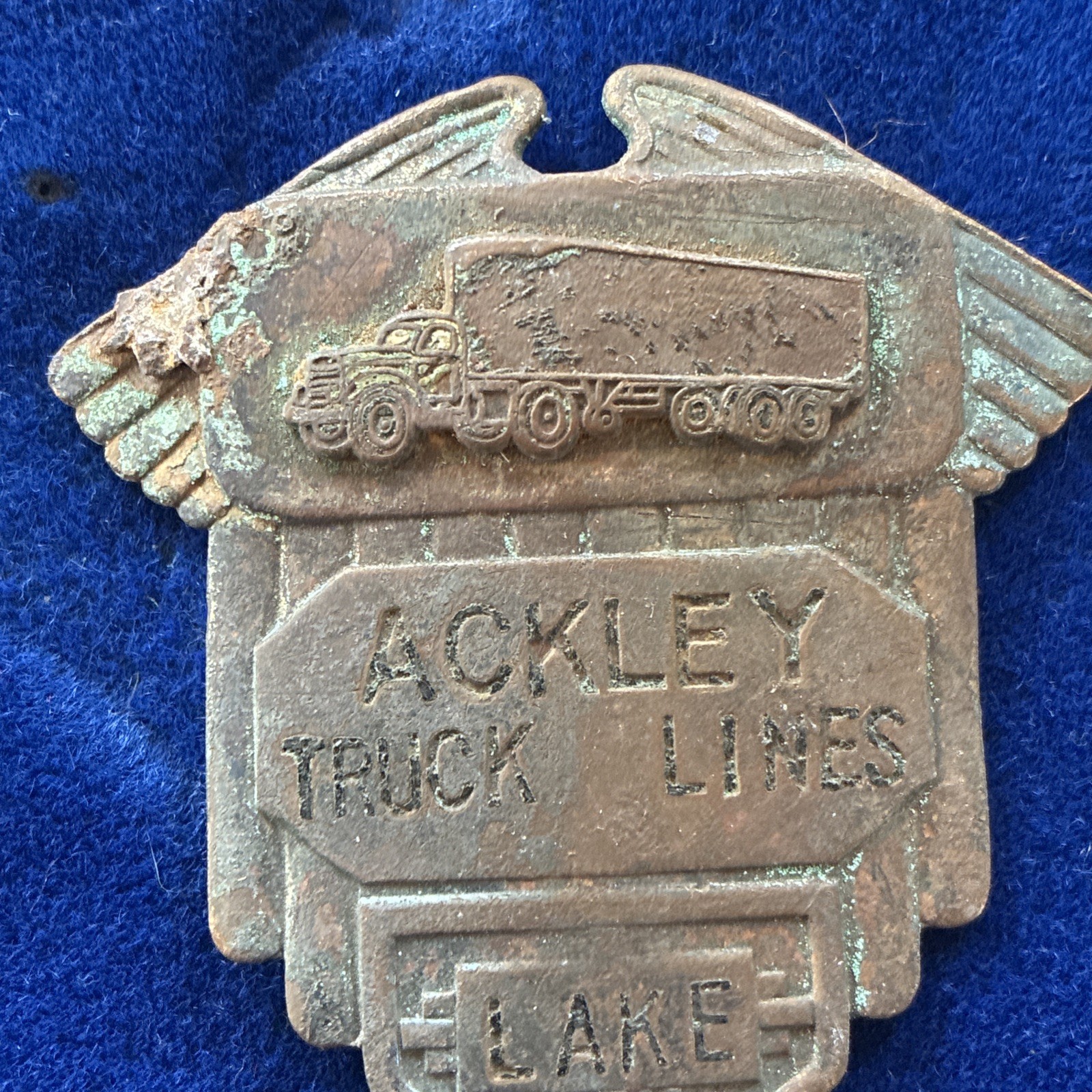1950s ackley Truck Lines Lake employee badge for hat or chest motor oil freight