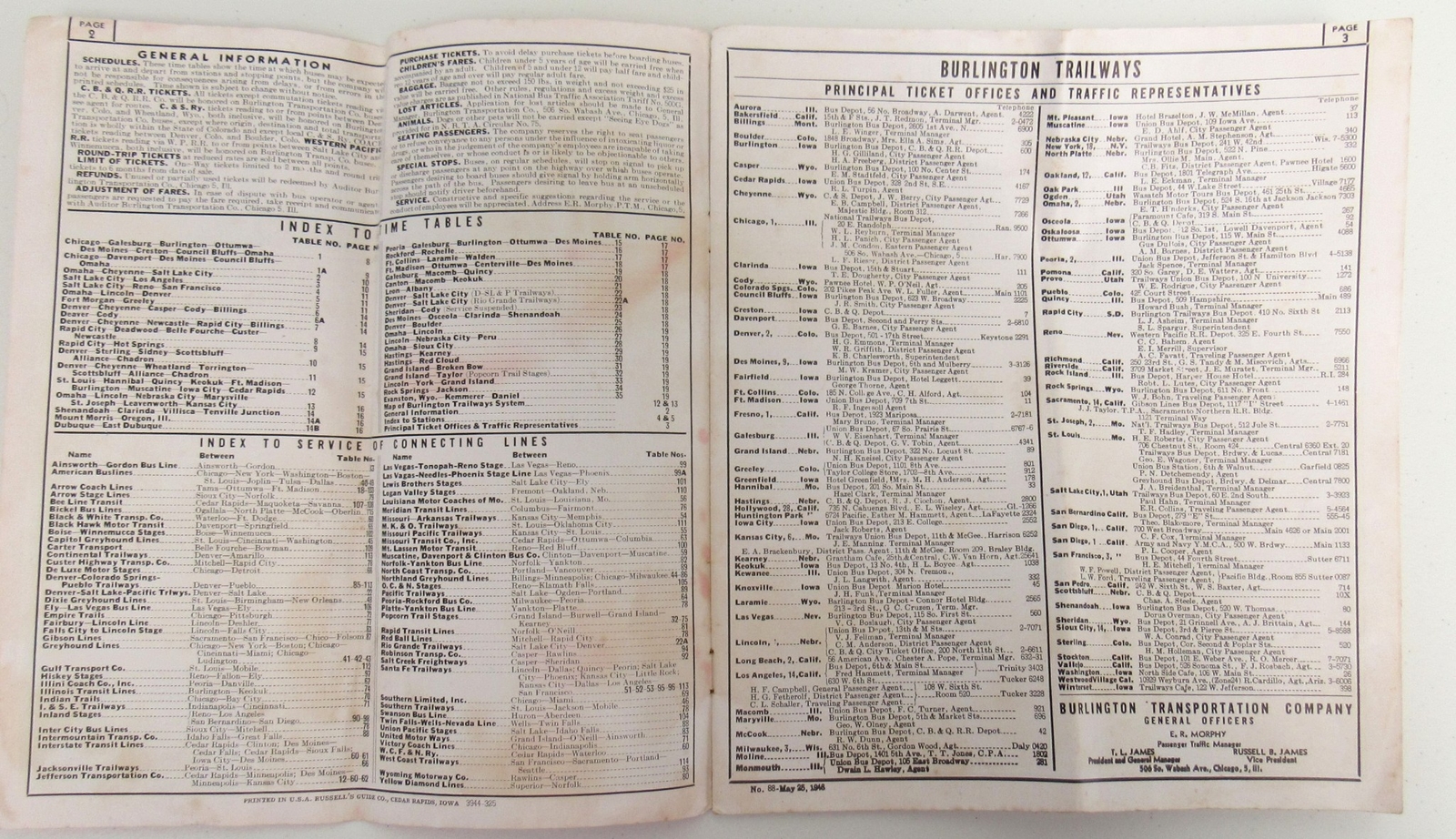 1946 Burlington National Trailways Bus Timetables Yellowstone Route Jackson Hole