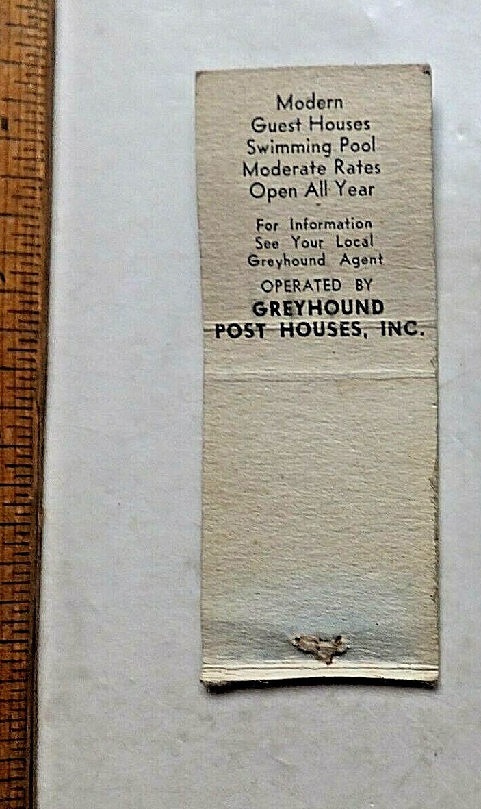 ca.1940’s/50’s Matchbook Cover. Greyhound Post House, Greyhound Key, Florida