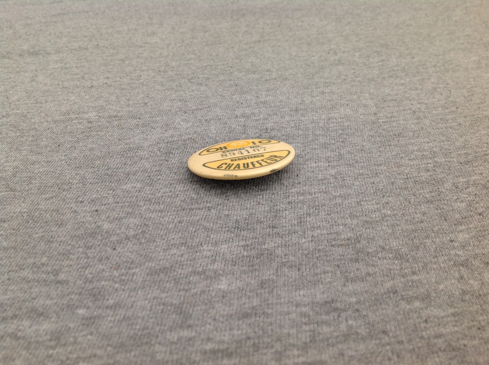 Vintage Ohio Registered Chauffeur Pinback Button with Serial Number