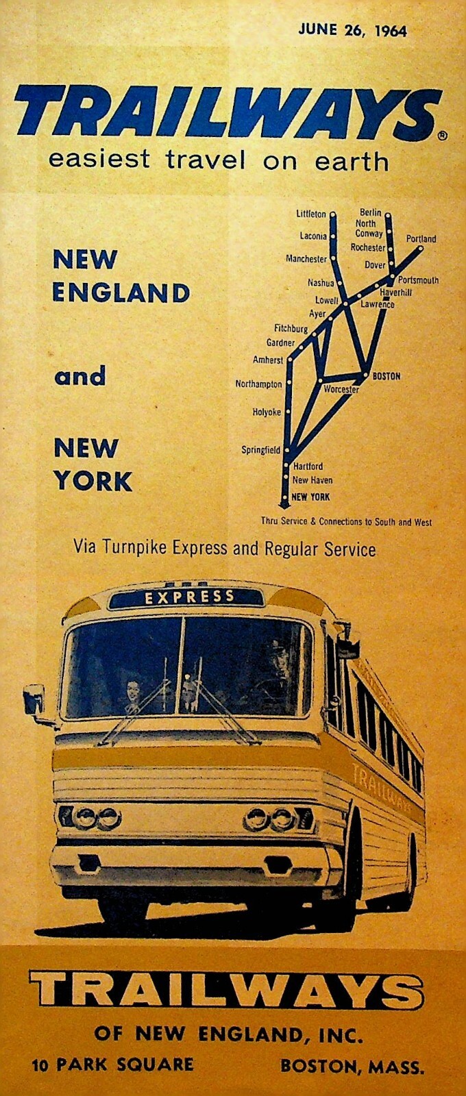 Trailways Bus Schedule June 26 1964 New England New York Easiest Travel