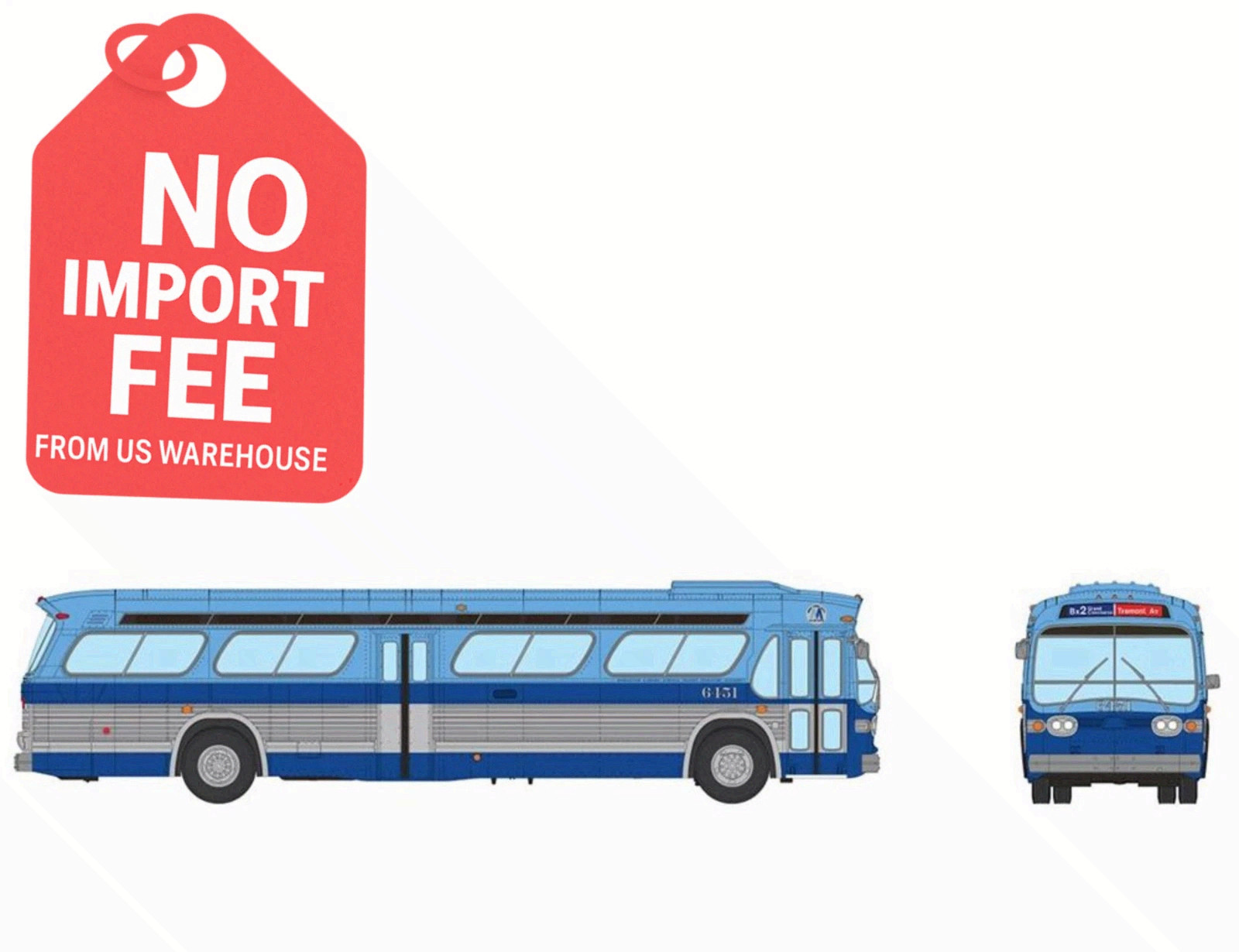Rapido HO New Look Bus NY MTA 2 Tone Blue #6451 Deluxe Model FREE SHIPPING