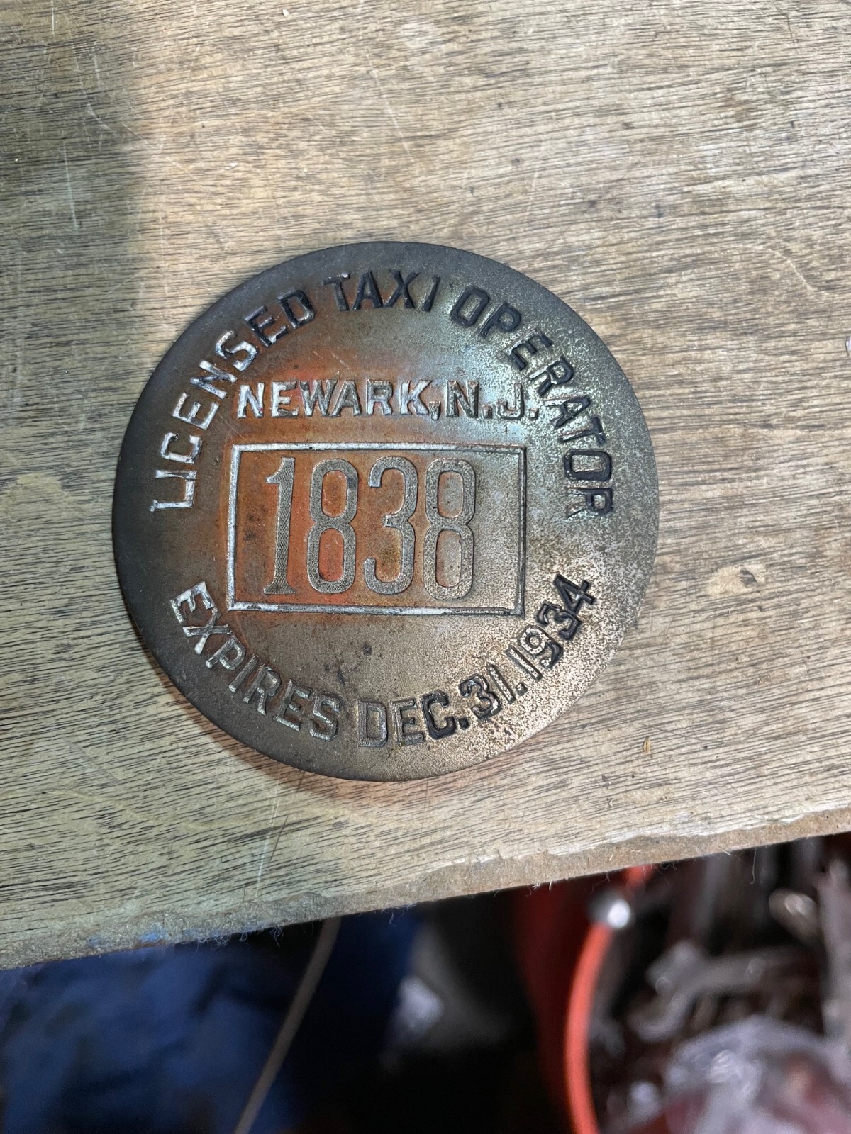 VINTAGE 1934 TAXI CAB OPERATOR BADGE PIN Newark NJ New Jersey