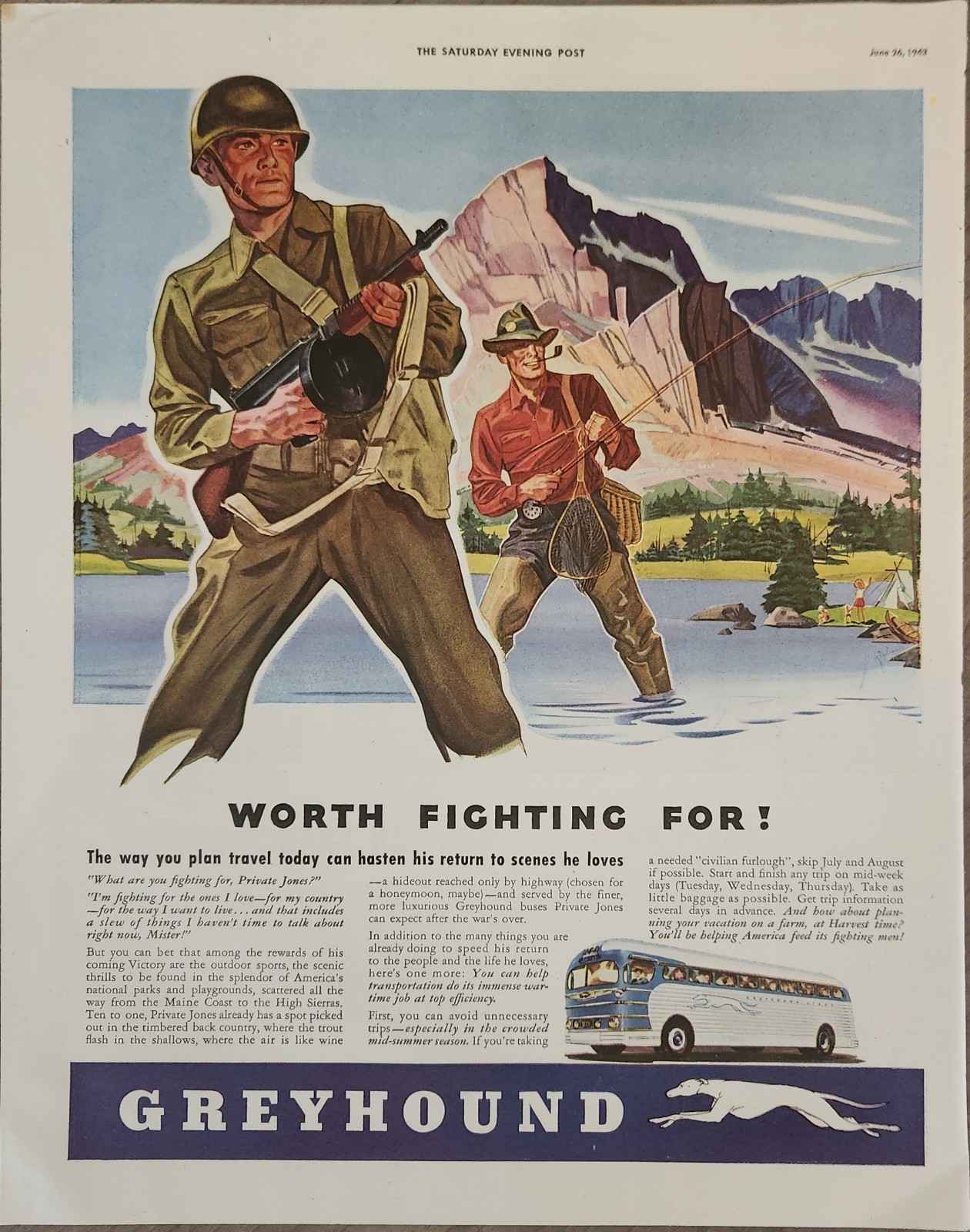 1943 Greyhound Bus Vintage Ad Worth Fighting For