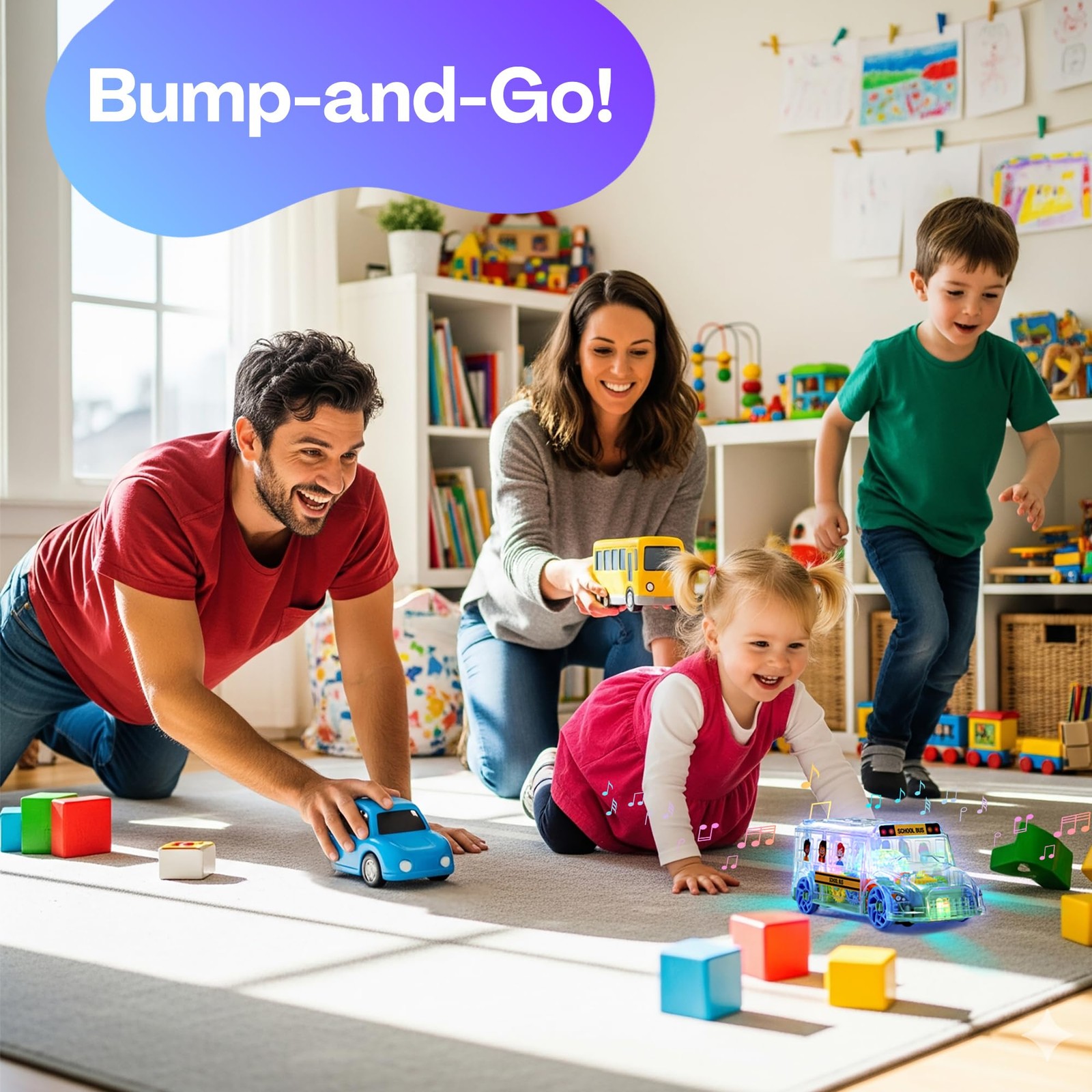 Artcreativity Light Up School Bus Toy For Toddlers – Bump And Go School Toy Bus