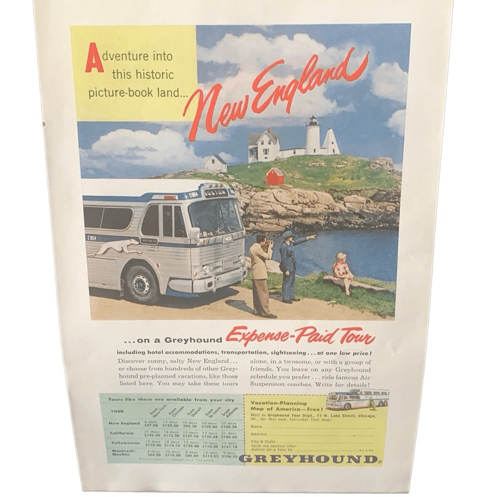 Vintage 1955 Greyhound New England Ad Advertisement