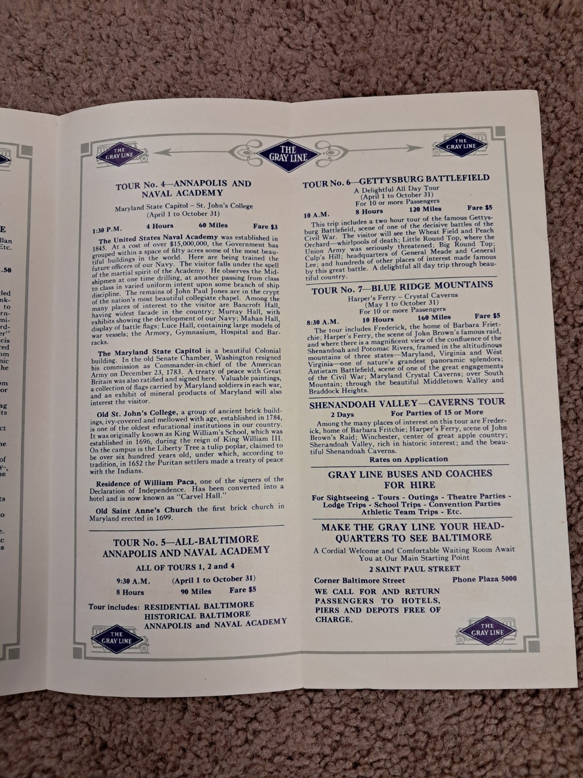 1928 Gray Line Seeing Baltimore MD Travel by Bus Brochure