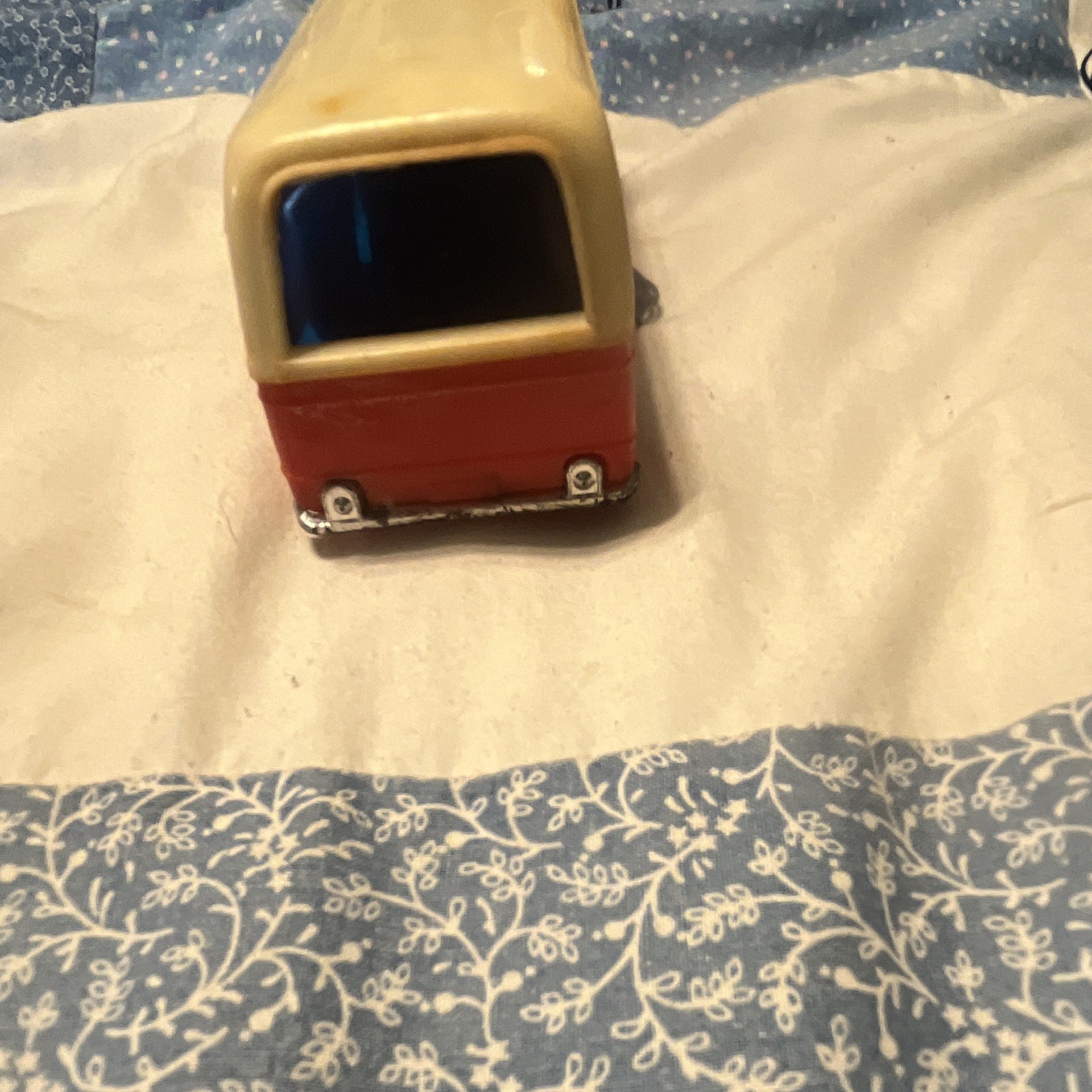 Vintage Red & Cream Plastic CITY BUS Toy Bus Vehicle