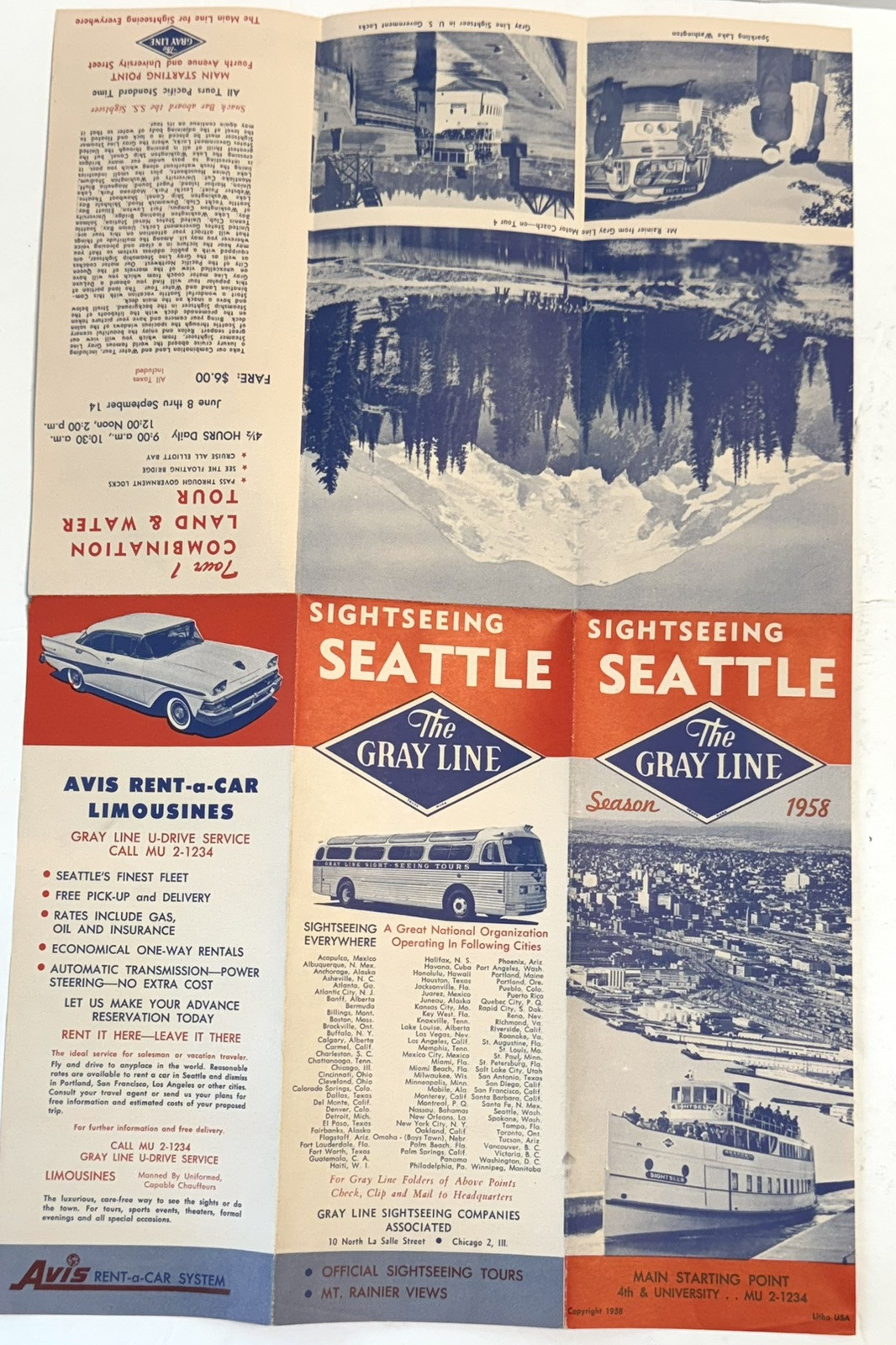 Vintage 1958 Sightseeing Seattle The Gray line Sightseeing Co. Brochure Pamphlet