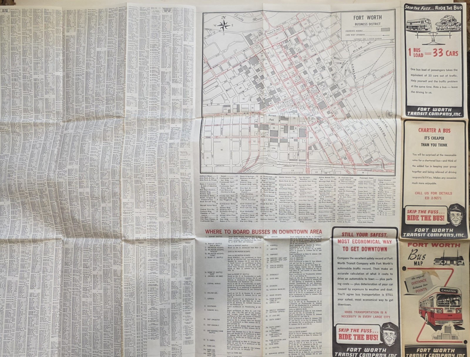 1965 Fort Worth Texas Transit Company Bus Map