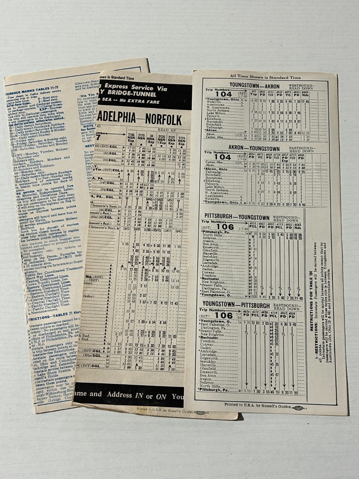 1964 Greyhound Bus Timetable Lot (3) New York Buffalo Chicago Pittsburgh