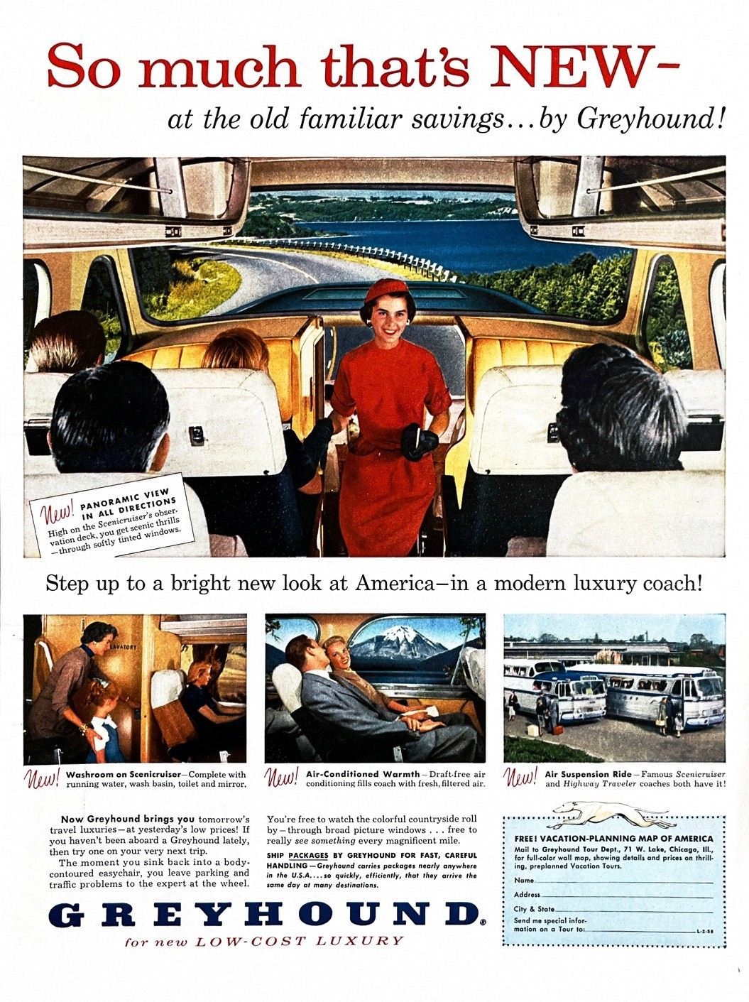 1956 GREYHOUND BUS Original Vintage PRINT AD Travel Tourism Americana