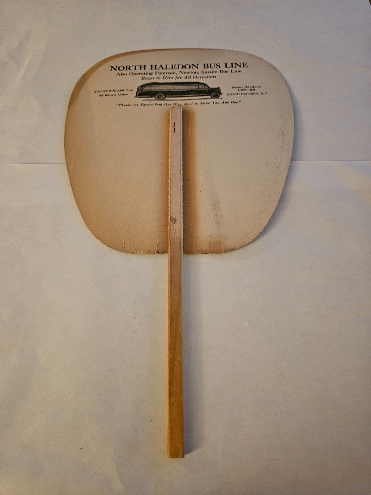 c.1935 NORTH HALEDON BUS LINE FAN NEW JERSEY DIONNE QUINTUPLETS ADVERTISING N.J.