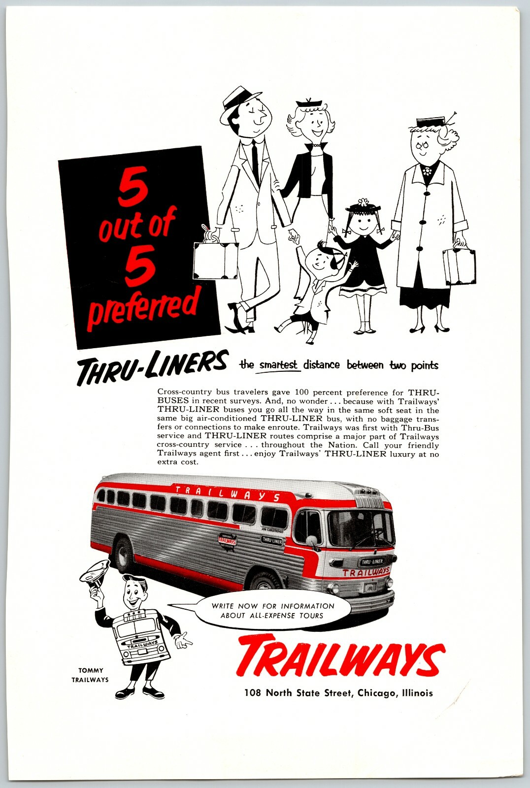 PRINT AD 1953 Trailways Thru-Liners 5 Out of 5 Preferred 6.5 x 10 Vintage