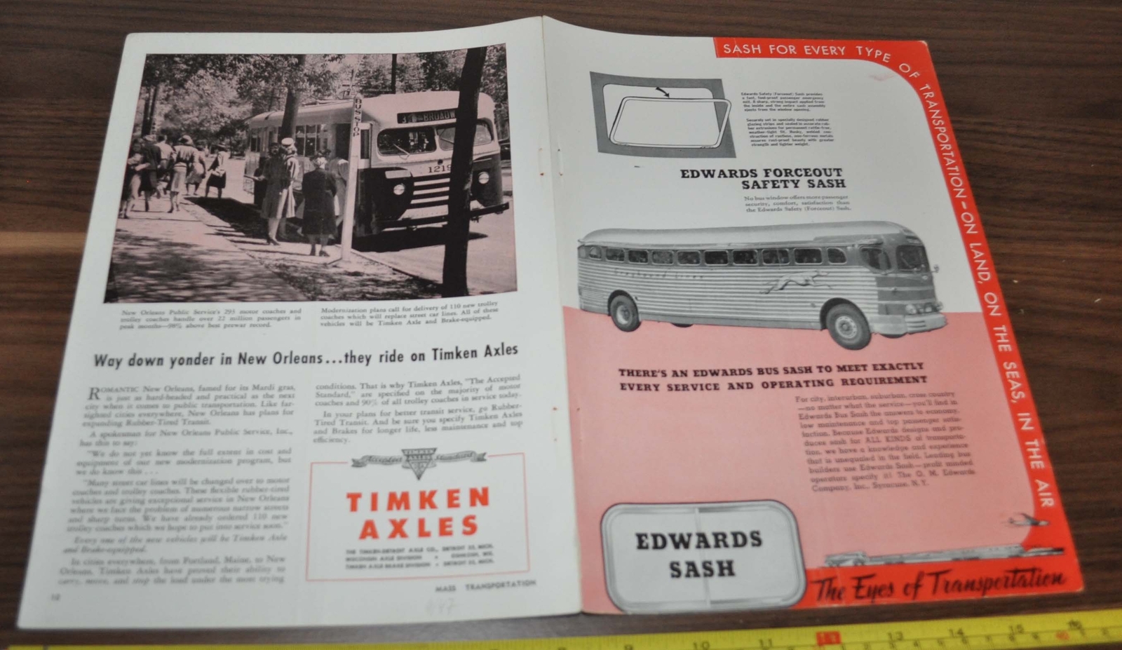 1947 Twin Coach Bus Ad GM Greyhound Lines New Orleans Public Service Timken