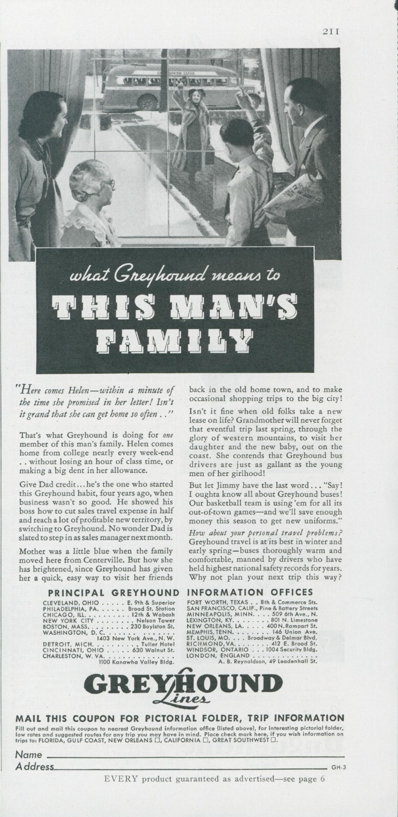 1936 Greyhound Lines Bus Visit College Family Window Wave Vintage Print Ad GH1