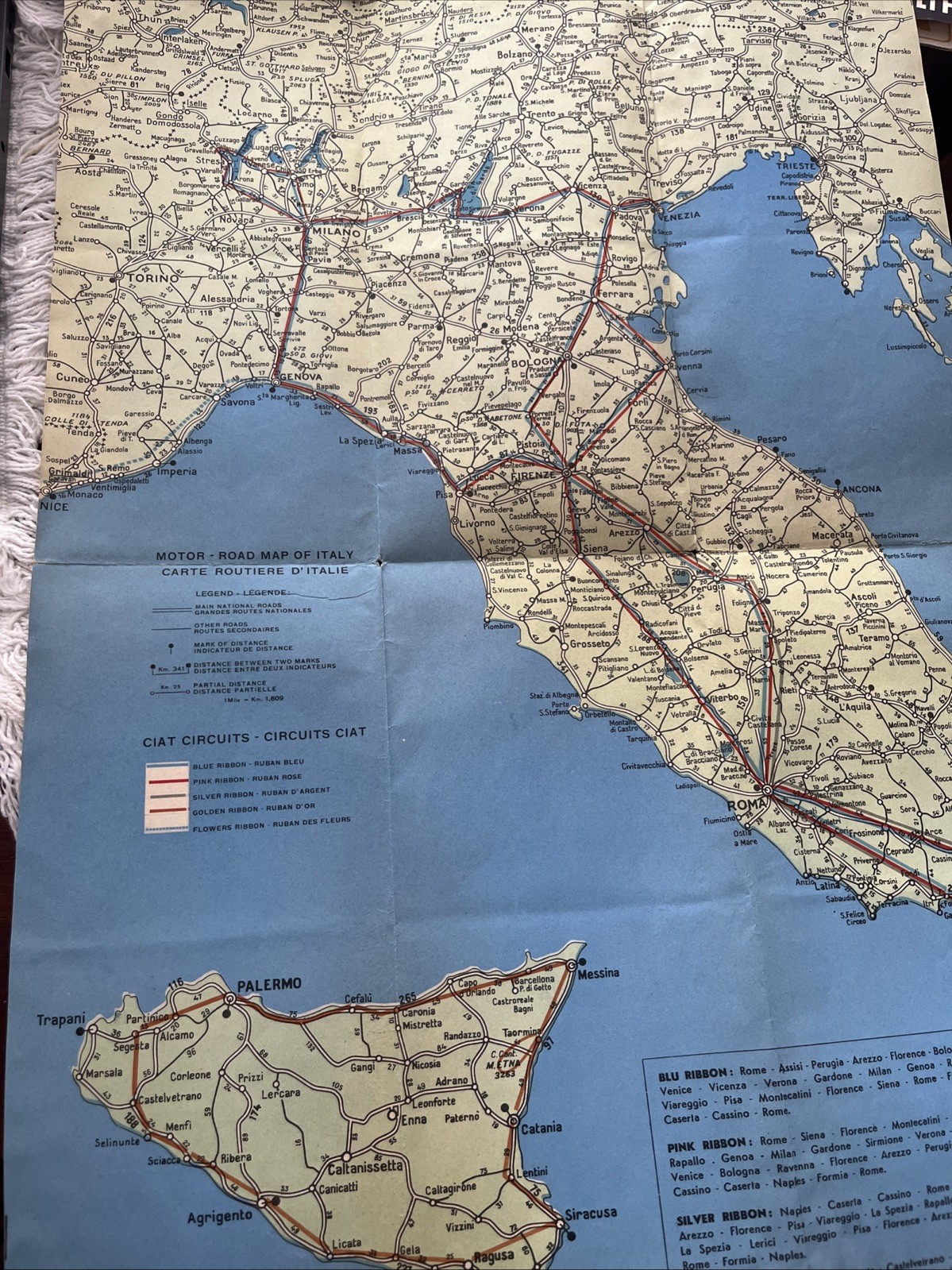 Motoring In Italy By CIAT Time Table Map 1950s