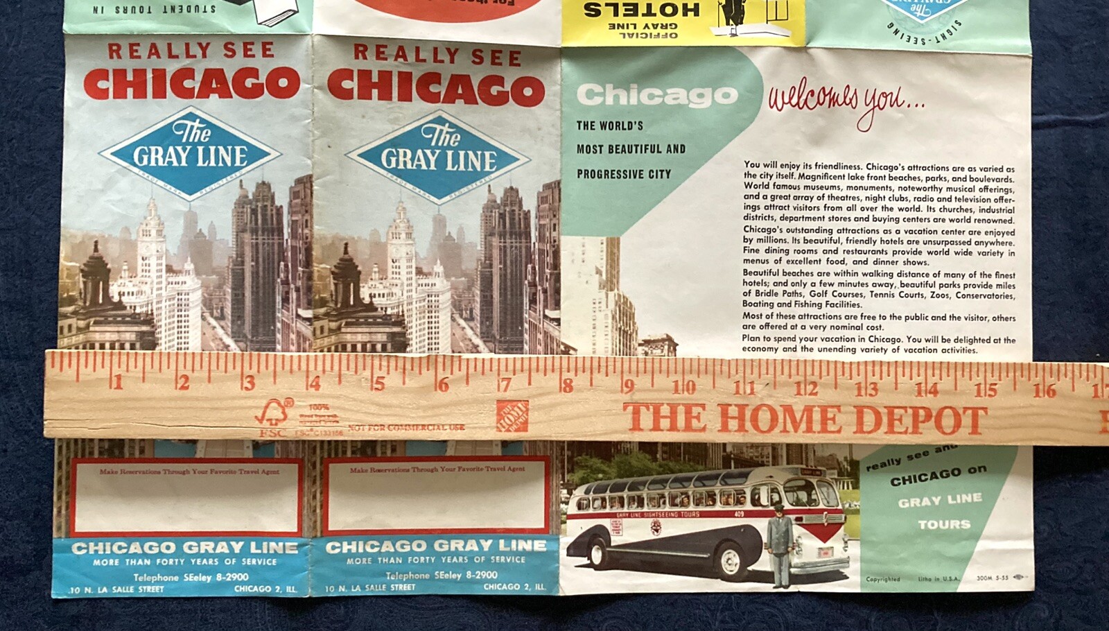 1950s Gray Line Really See Chicago Tour Brochure Guide Chicago Map Insert
