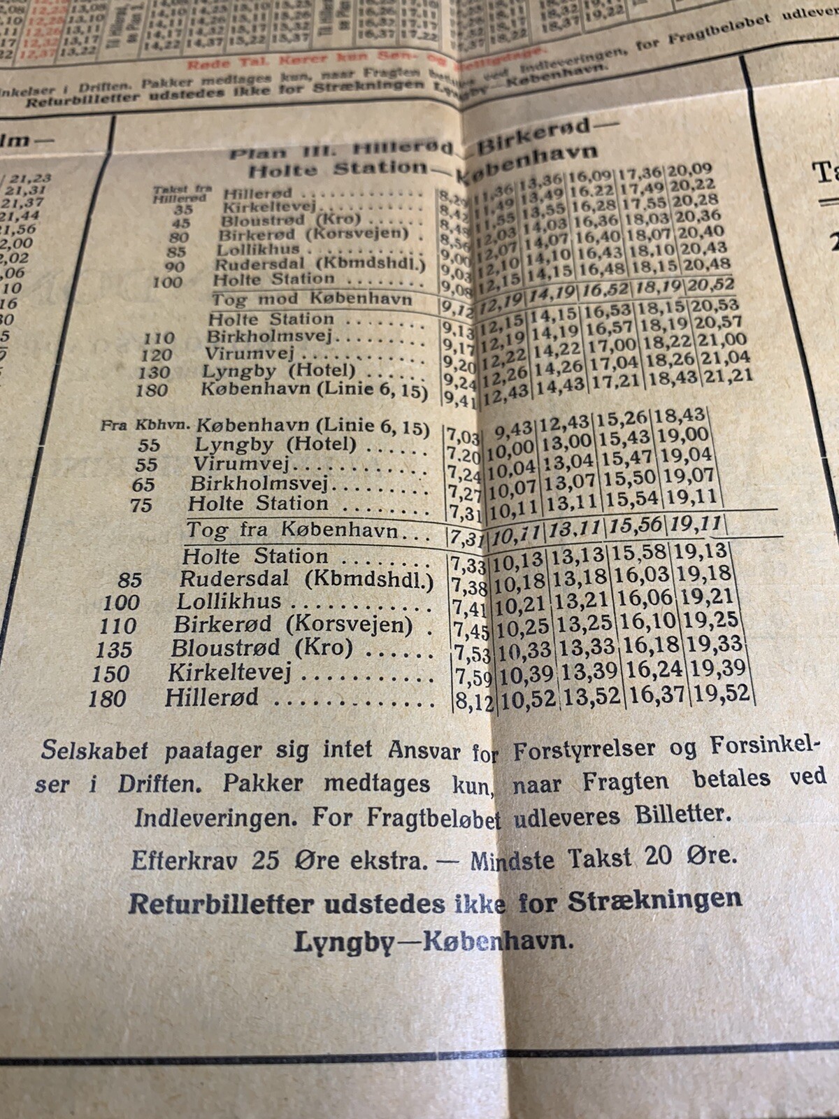 Vtg Danish Denmark Bus Schedule planner 1936 Map Holte Station Omnibusser
