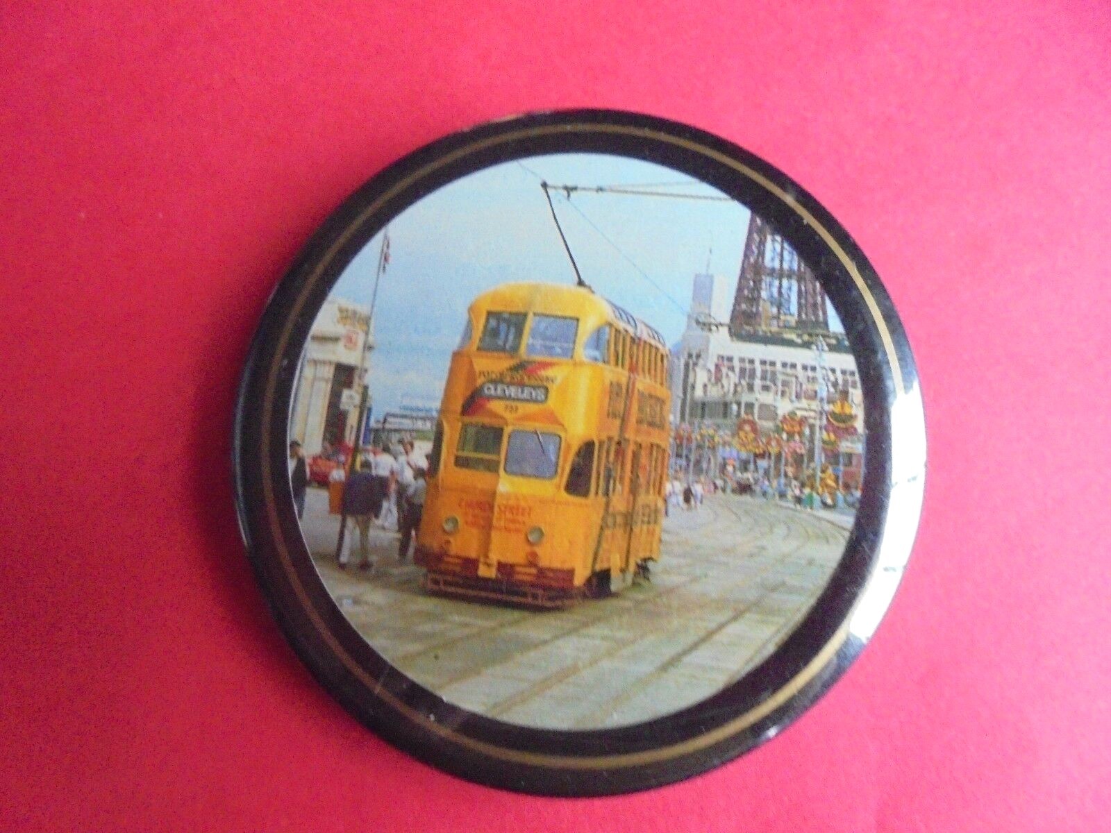 Cool Vintage Cleveleys Church Street Double Decker Bus Transportation Pinback