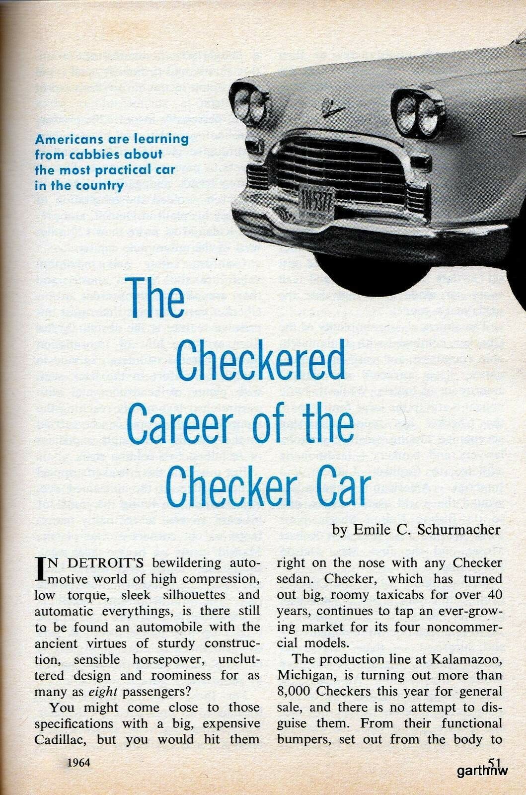 CHECKER TAXI 1964 COMPANY STORY MORRIS MARKIN * KALAMAZOO CAB & AUTO FACTORY